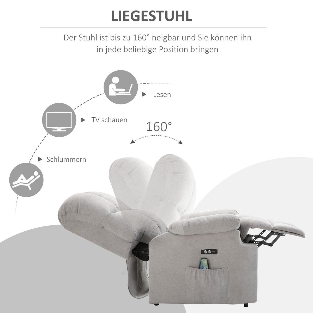 MASSAGESESSEL mit Aufstehhilfe Relaxsessel Fernsehsessel mit Wärmefunktion Grau - Grau, Kunststoff (95/105/83cm) - HOMCOM