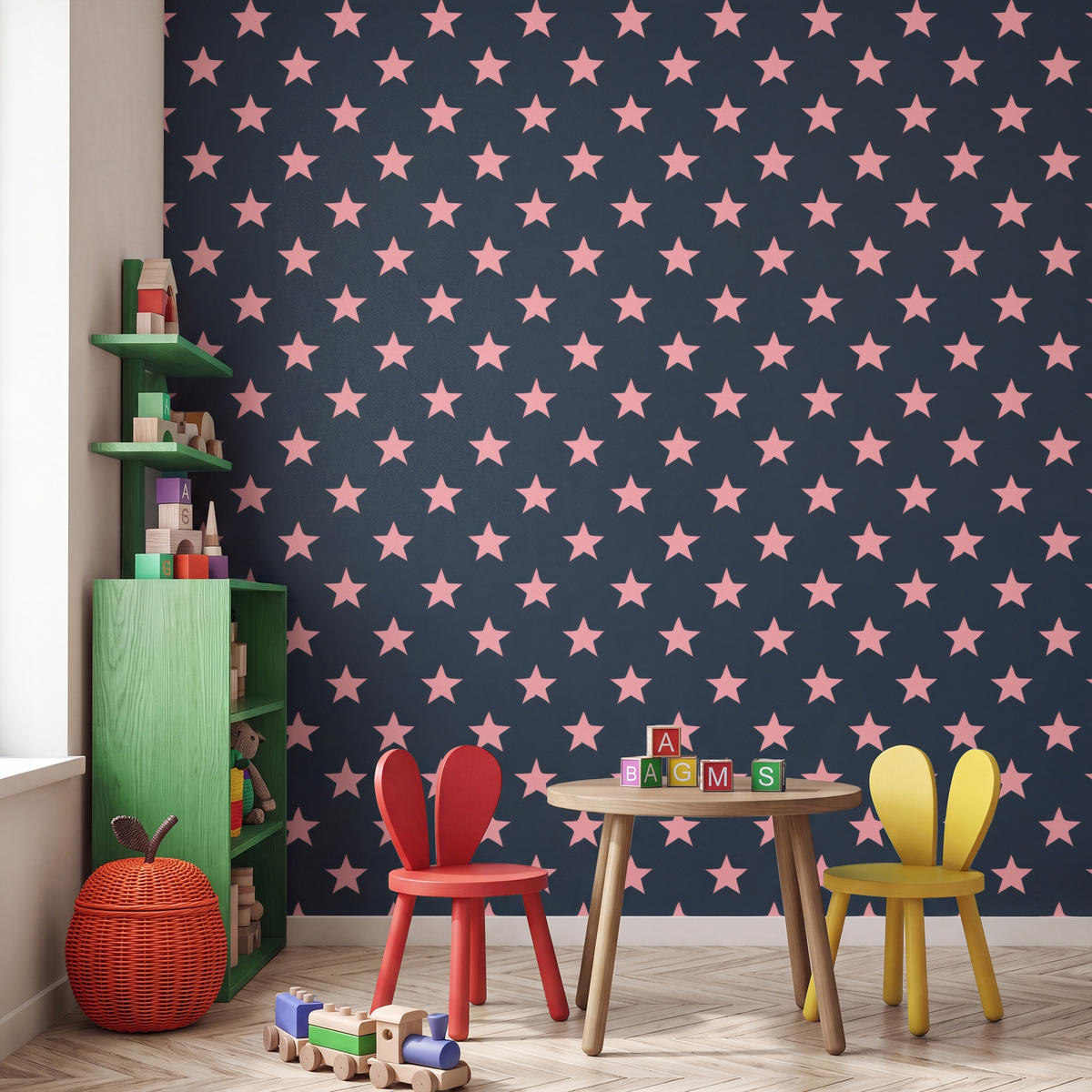 KINDERTAPETE - Muster - Sterne - Rosa - 200x220 cm - Anthrazit, Papier (200/220cm) - OnlyWow