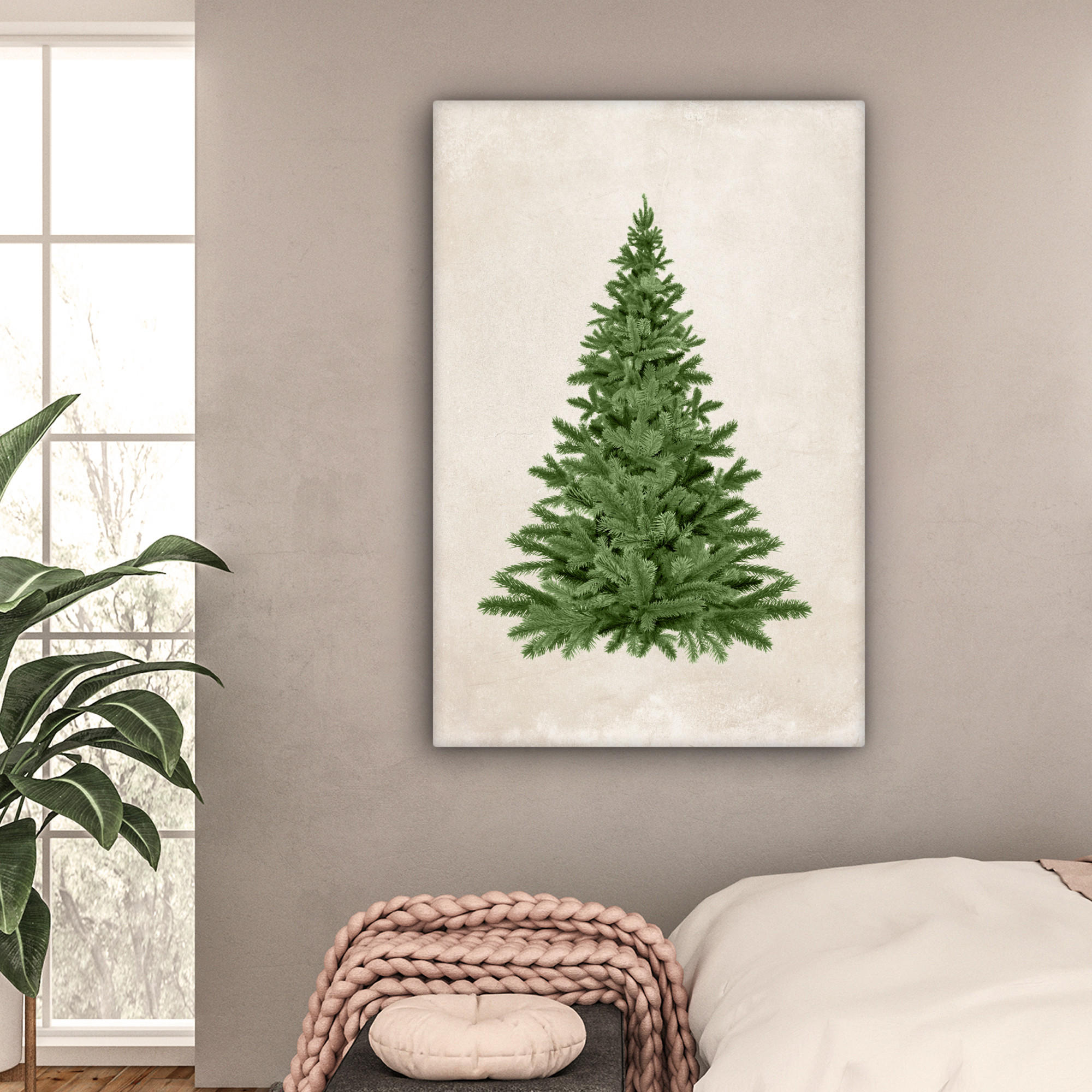 LEINWANDBILD Weihnachtsbaum - Grün - Weihnachten - Feiertage 90x140 cm - Olivgrün, Textil (90/140cm) - MuchoWow