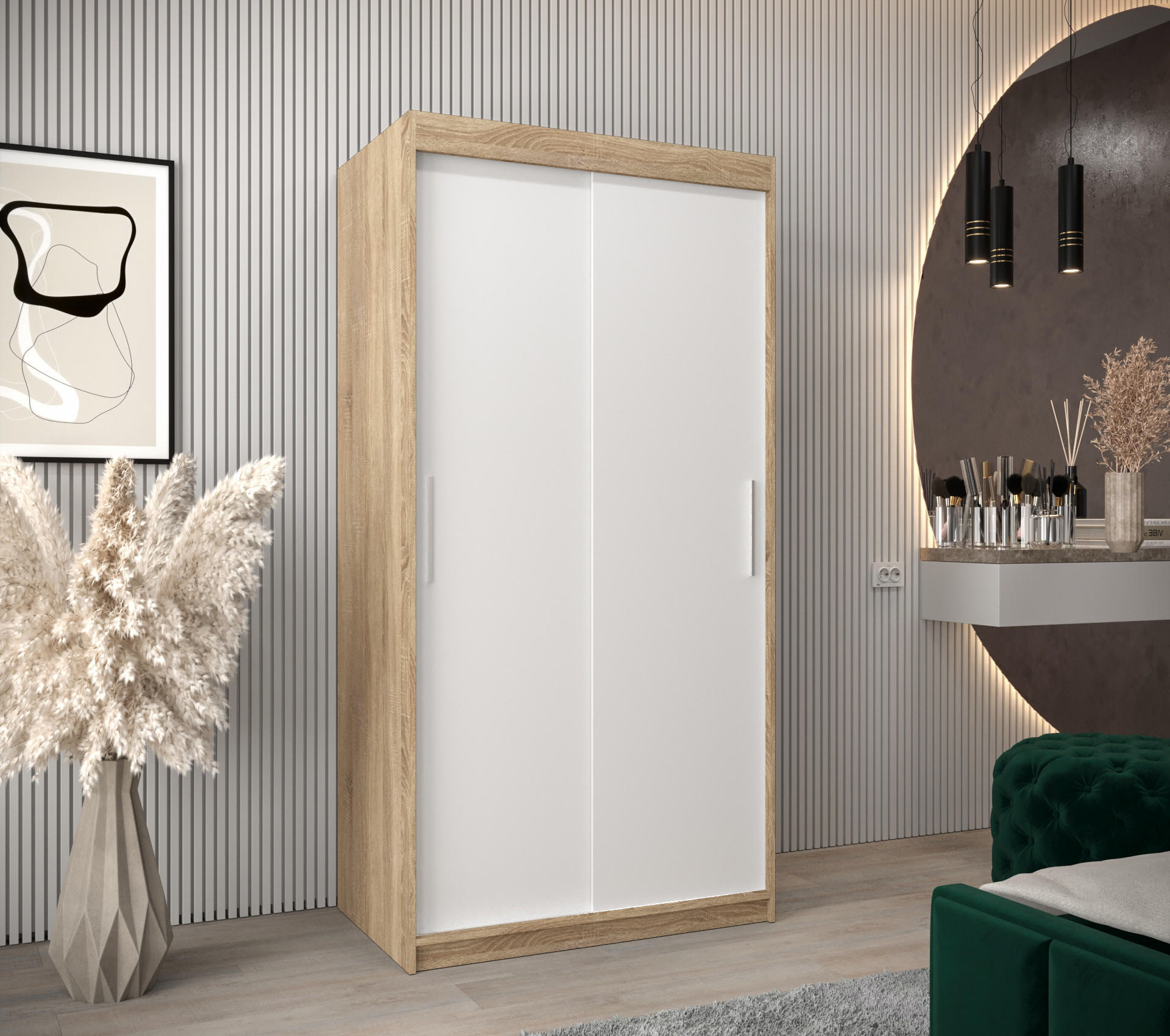 SCHWEBETÜRENSCHRANK 200/100/62 2-türig - Silberfarben/Weiß, Holz/Kunststoff (100/200/62cm) - Abiks Möbel