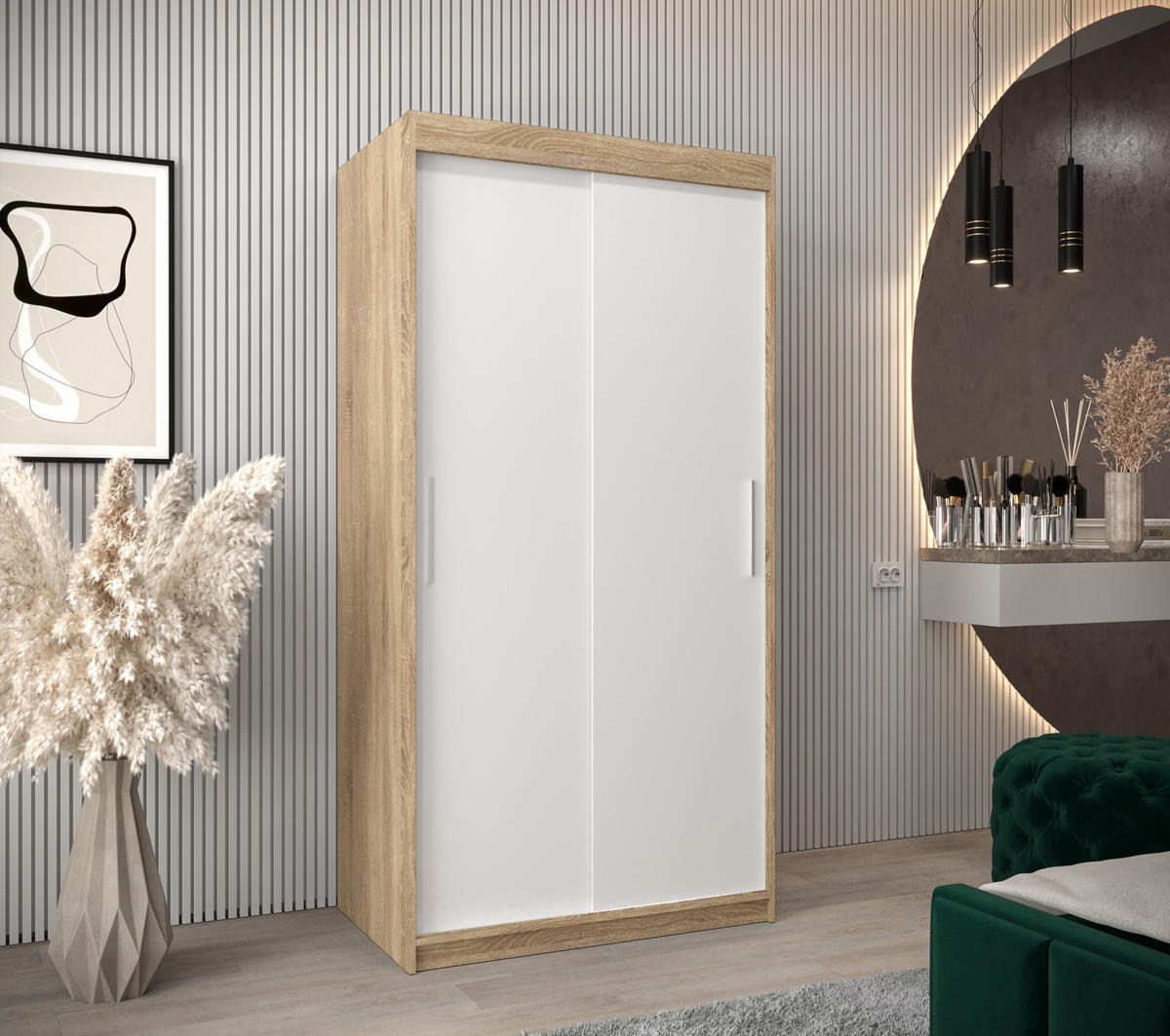 SCHWEBETÜRENSCHRANK 200/100/62 2-türig - Silberfarben/Weiß, Holz/Kunststoff (100/200/62cm) - Abiks Möbel