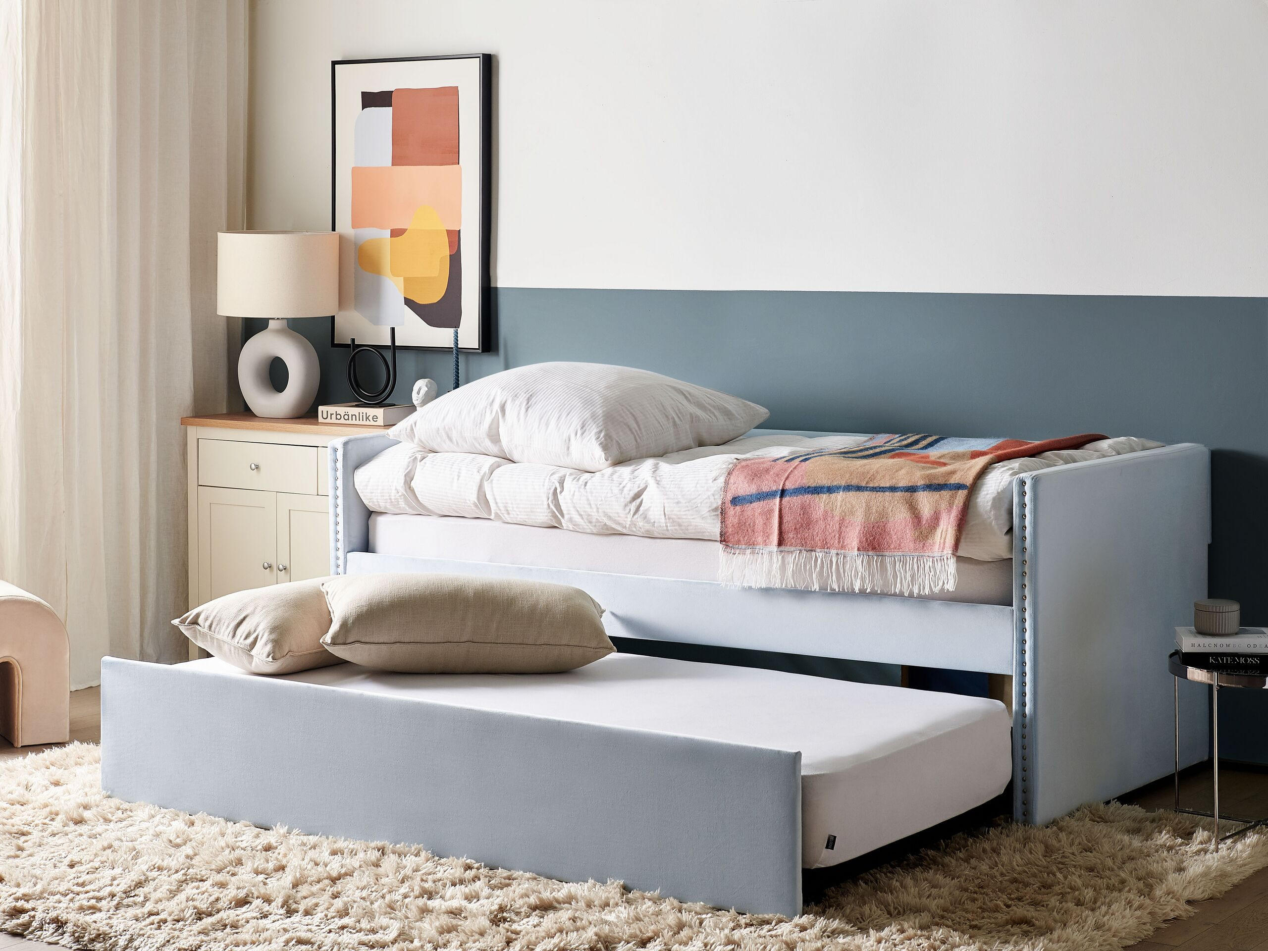 AUSZIEHBETT 90x200 cm Blau Troyes - Hellblau, Textil (90/200cm) - Beliani