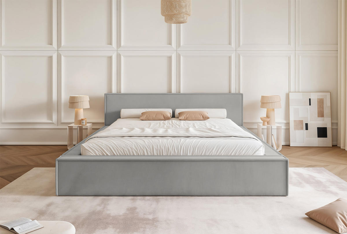 POLSTERBETT Mendocino Classic Low 120x200 cm, Silber - Hellgrau, Textil (120/200cm) - Fedve