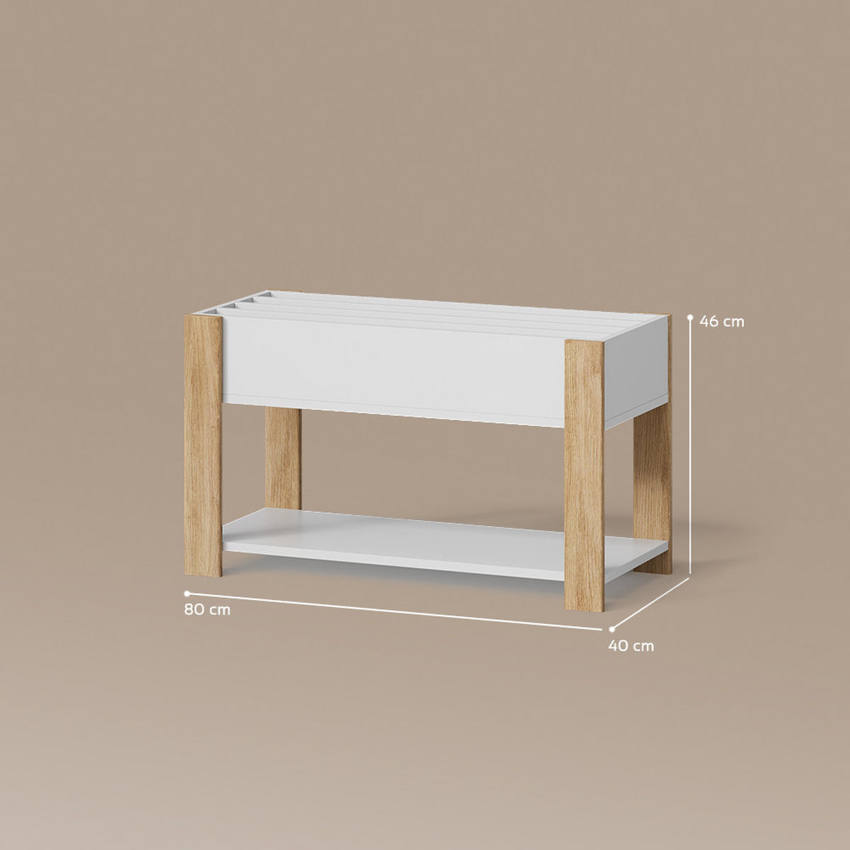 KINDERREGAL Mailo Weiß/Artisan 80 x 46 cm mit Sitzbank - Weiß/Eiche Artisan, Holzwerkstoff (80/46/40cm) - Livinity®