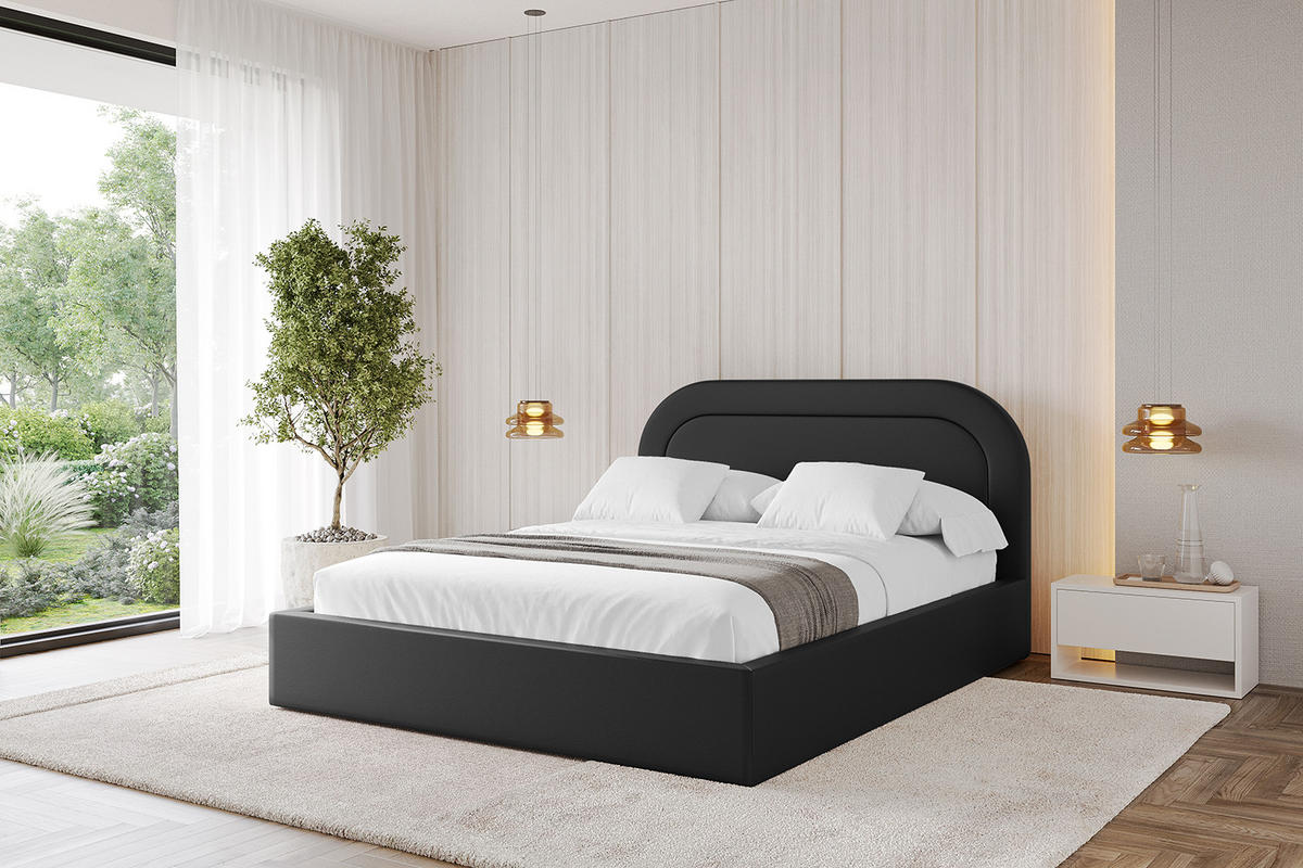 POLSTERBETT mit Bettkasten und Lattenrost, Bett mit Matratze H3/H4 - LERAY 180x200 Schwarz Kunstleder - Schwarz Hochglanz, Holzwerkstoff/Textil (180/200cm) - ALTDECOR
