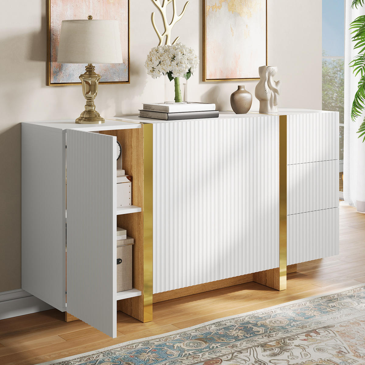 SIDEBOARD mit 3 Türen und 3 Schubladen - Weiß, Holzwerkstoff (140/75/36cm) - FLIEKS