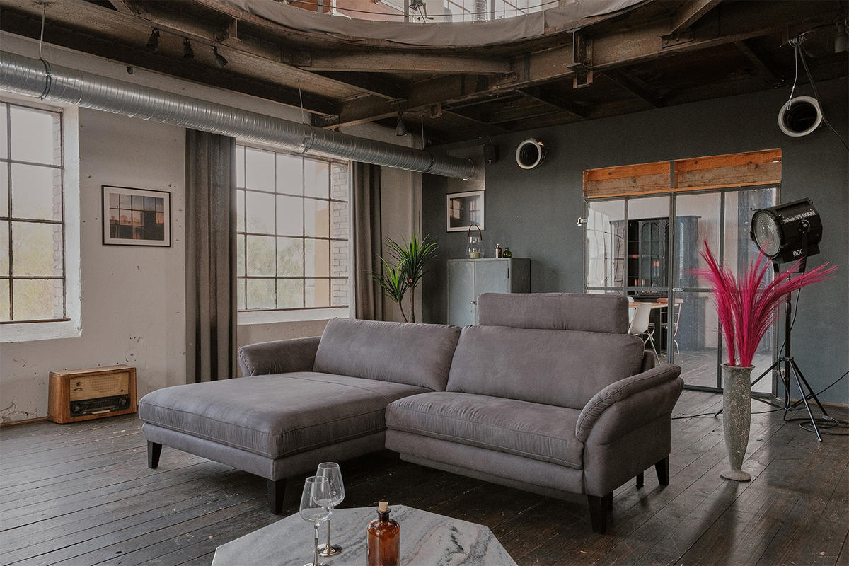 ECKSOFA MIT MOTORISCHER RELAXFUNKTION MALTA Grau Webstoff - Schwarz/Grau, Buchenholz/Textil (302/175cm) - KAWOLA