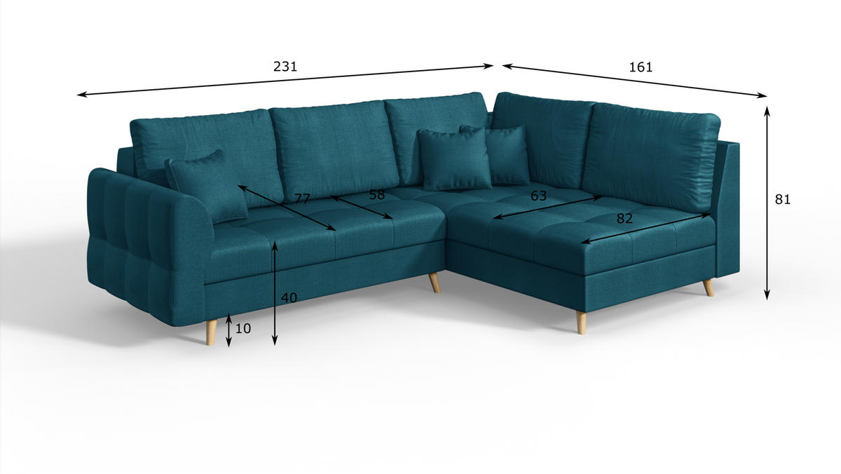 ECKSOFA MIT HOCKER Lorine Mikrofaser Blau - Blau/Hellbraun, Buchenholz/Textil (231/161cm) - S-Style Möbel