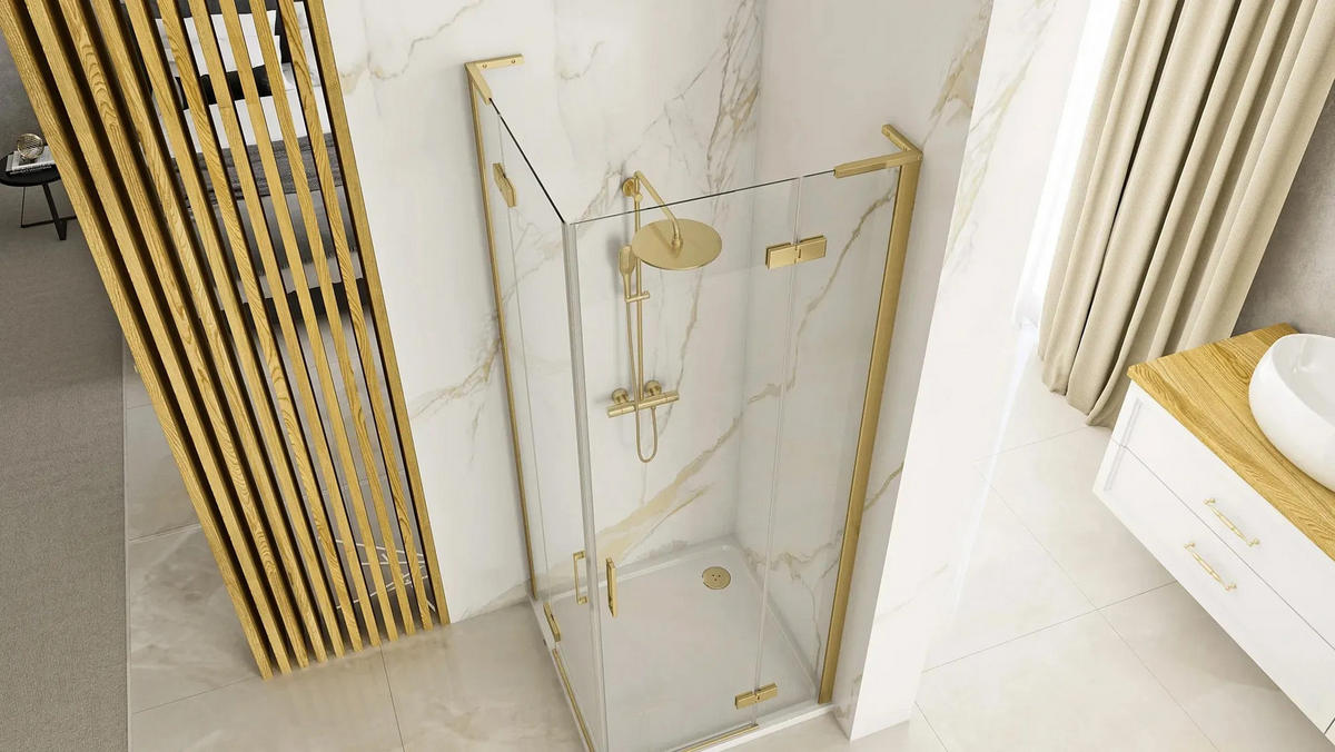 DUSCHKABINE Rea Hugo 80x80 Gold Brush - Goldfarben, Glas (78/78/200.5cm) - REA