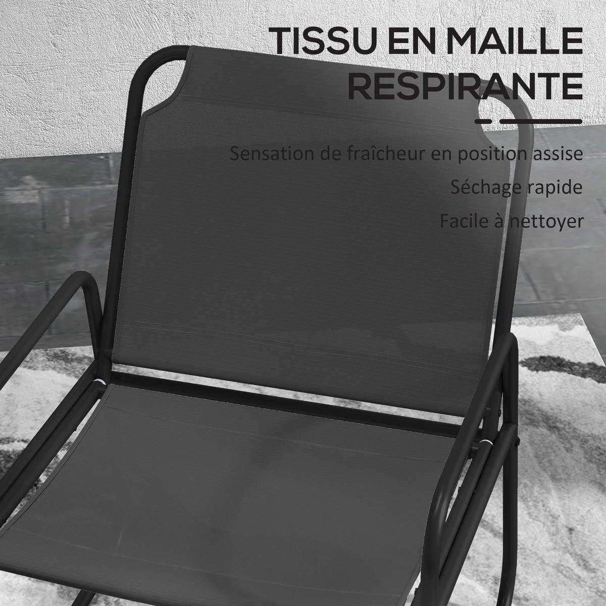 BALKONSET 3-teilig DE-14094 2 Sessel + runder Tisch Grau - Grau, Metall - ComfortXL