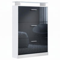 SCHUHSCHRANK Lavia Front in Schwarz Hochglanz - Schwarz Hochglanz, Holzwerkstoff (89/128/23cm) - Vladon