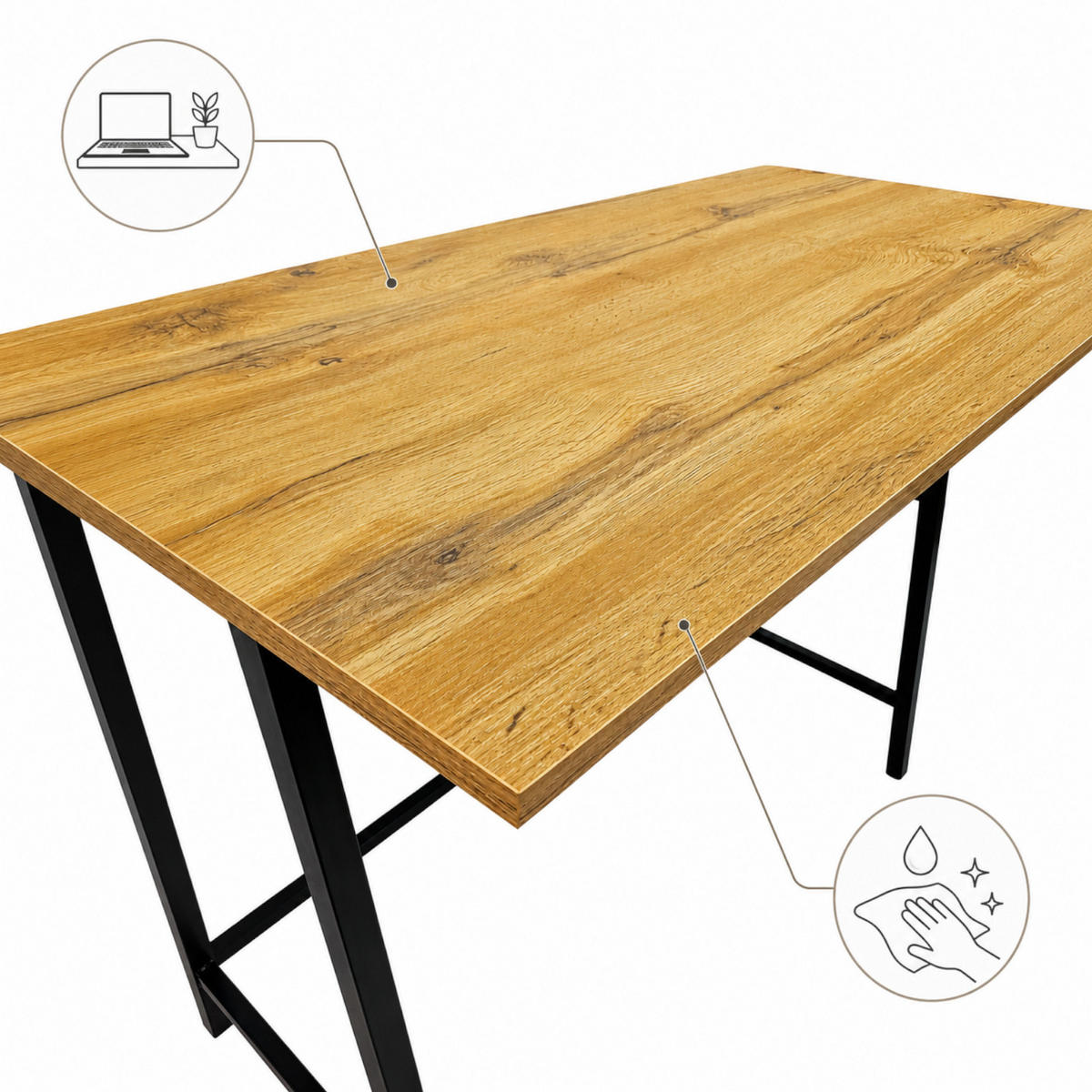 SCHREIBTISCH MDF Metall Eiche Schwarz Industrial 100x50x75 cm - Eichefarben, Holzwerkstoff (50/100/75cm) - Begryf