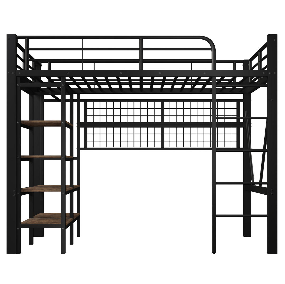 HOCHBETT aus Metall und MDF 90x200 cm Schwarz mit LED-Lichtleiste, Ablagefach und Hängenetz - Schwarz, Metall (90/200cm) - IVMEU