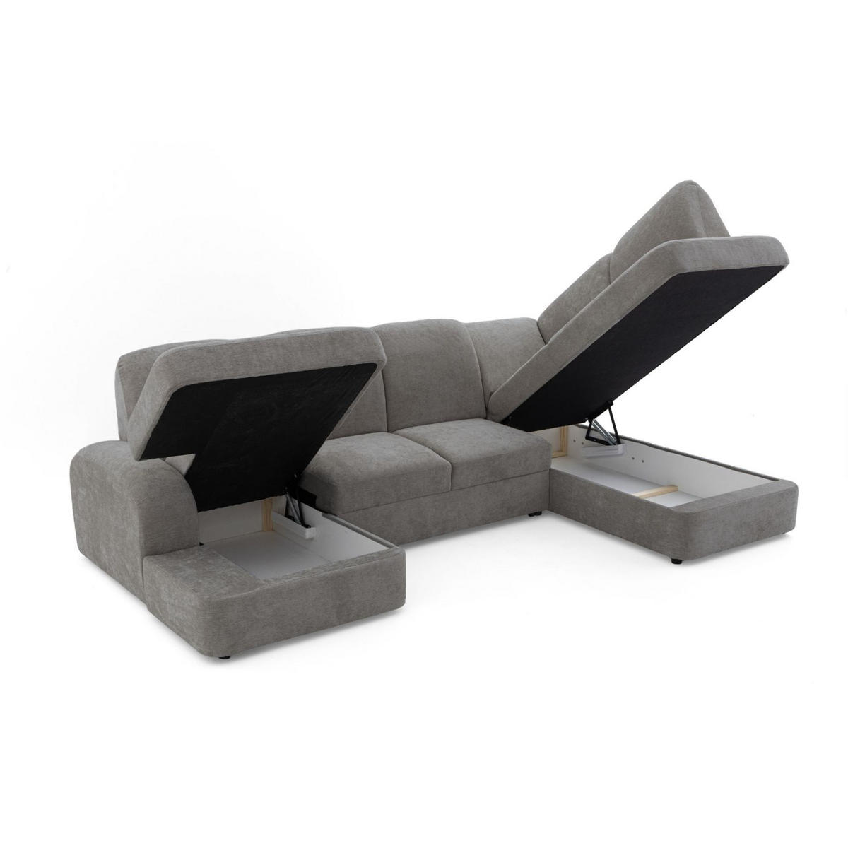 ECKSOFA VIBE U Rechts mit Schlaffunktion 129x263 Chenille Grau - Schwarz/Grau, Holz/Kunststoff (186/102/280cm) - Muffo