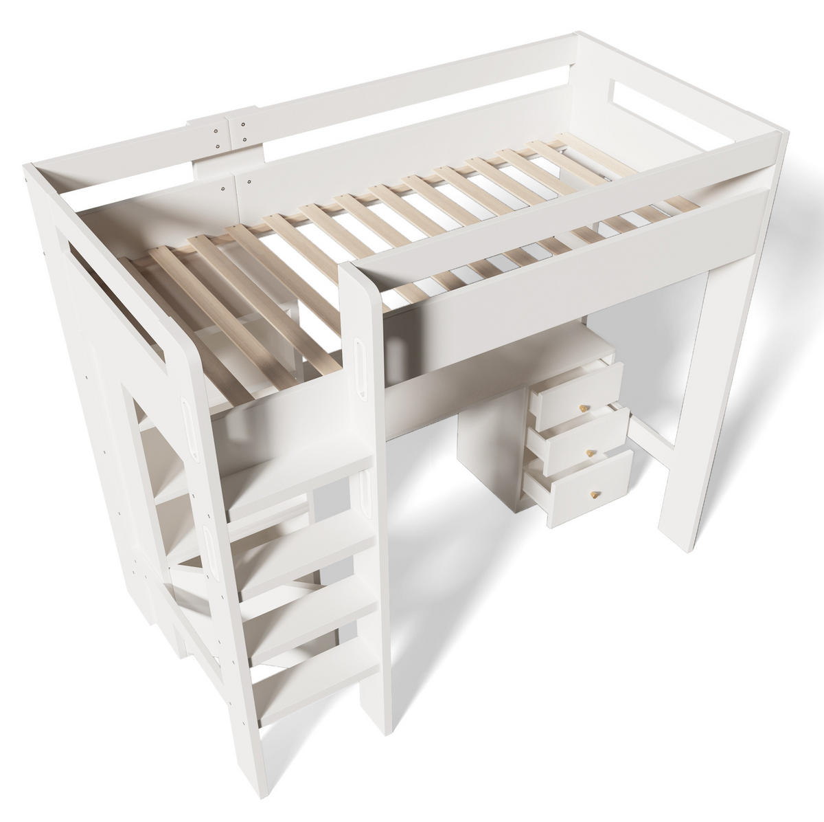 HOCHBETT 90/200 cm Weiß aus MDF, Spanplatte und Massivholz mit Schreibtisch und Stauraum - Weiß, Holzwerkstoff (90/200cm) - OKMYHOME