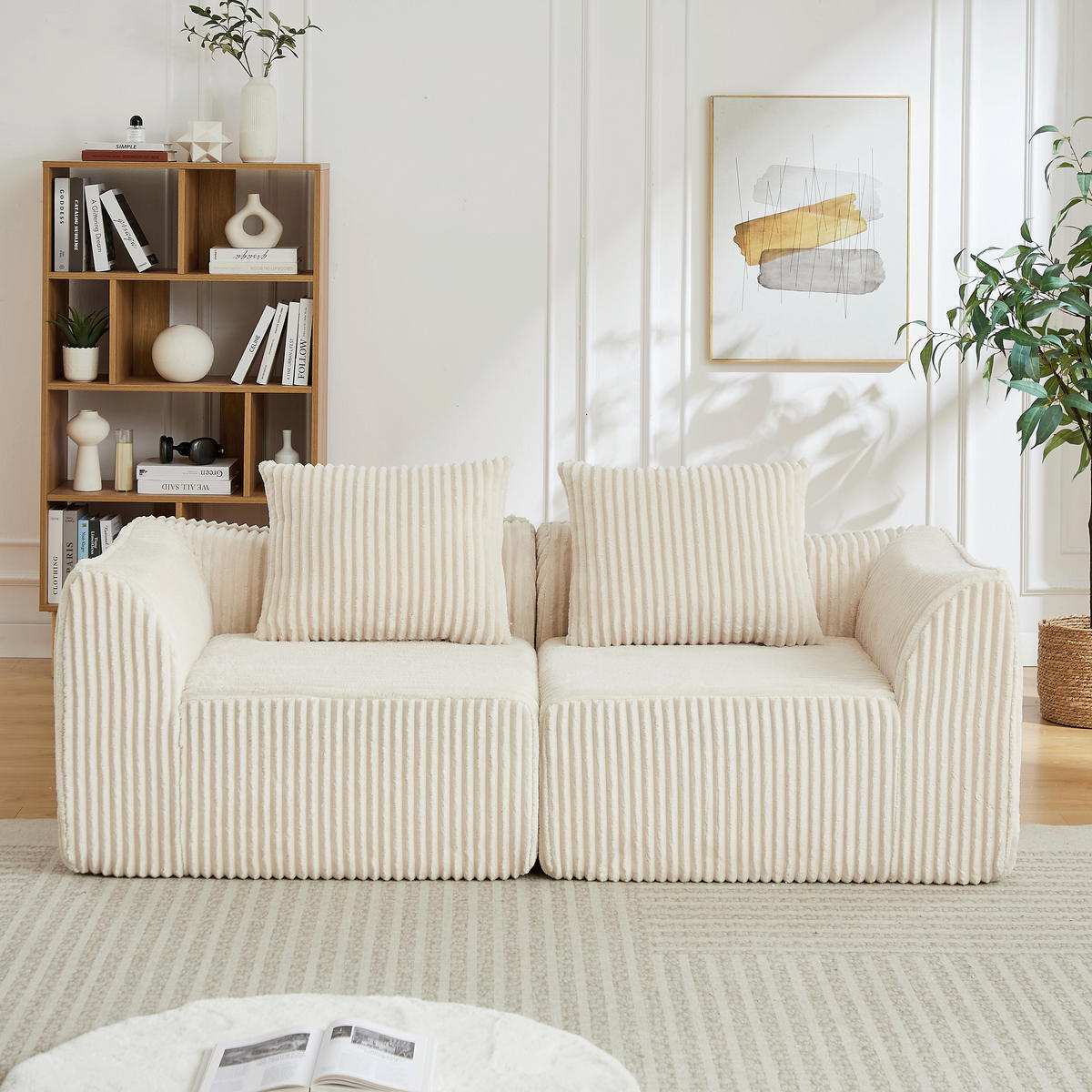 2-SITZER SOFA aus Cord in Beige minimalistisch & ohne Montage - Beige, Textil (101/72.5/185cm) - Urban Meuble