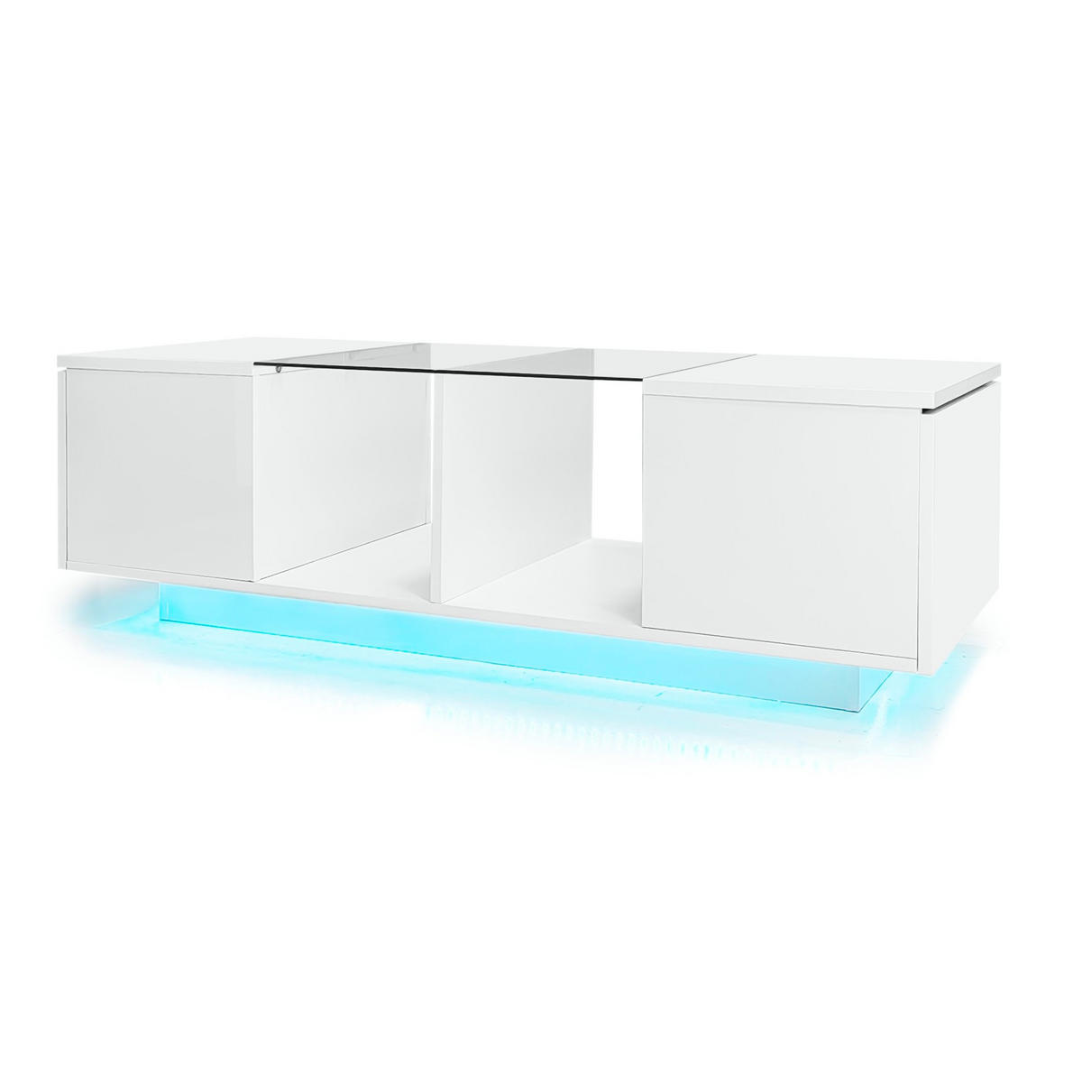 COUCHTISCH 120/50/38,5 cm weiß mit LED-Beleuchtung und Glasplatte - Weiß, Holzwerkstoff (120/50/38.5cm) - OKWISH