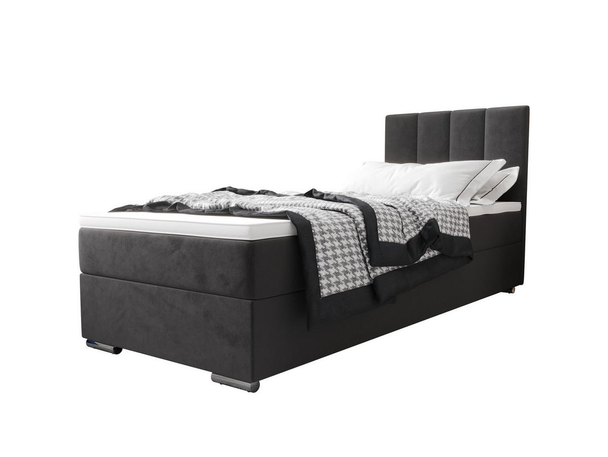 BOXBETT ZILANO 2 mit Matratze H3 und Topper 90x200 Itaka 14 - Grau, Holz/Textil (90/200cm) - Bedante