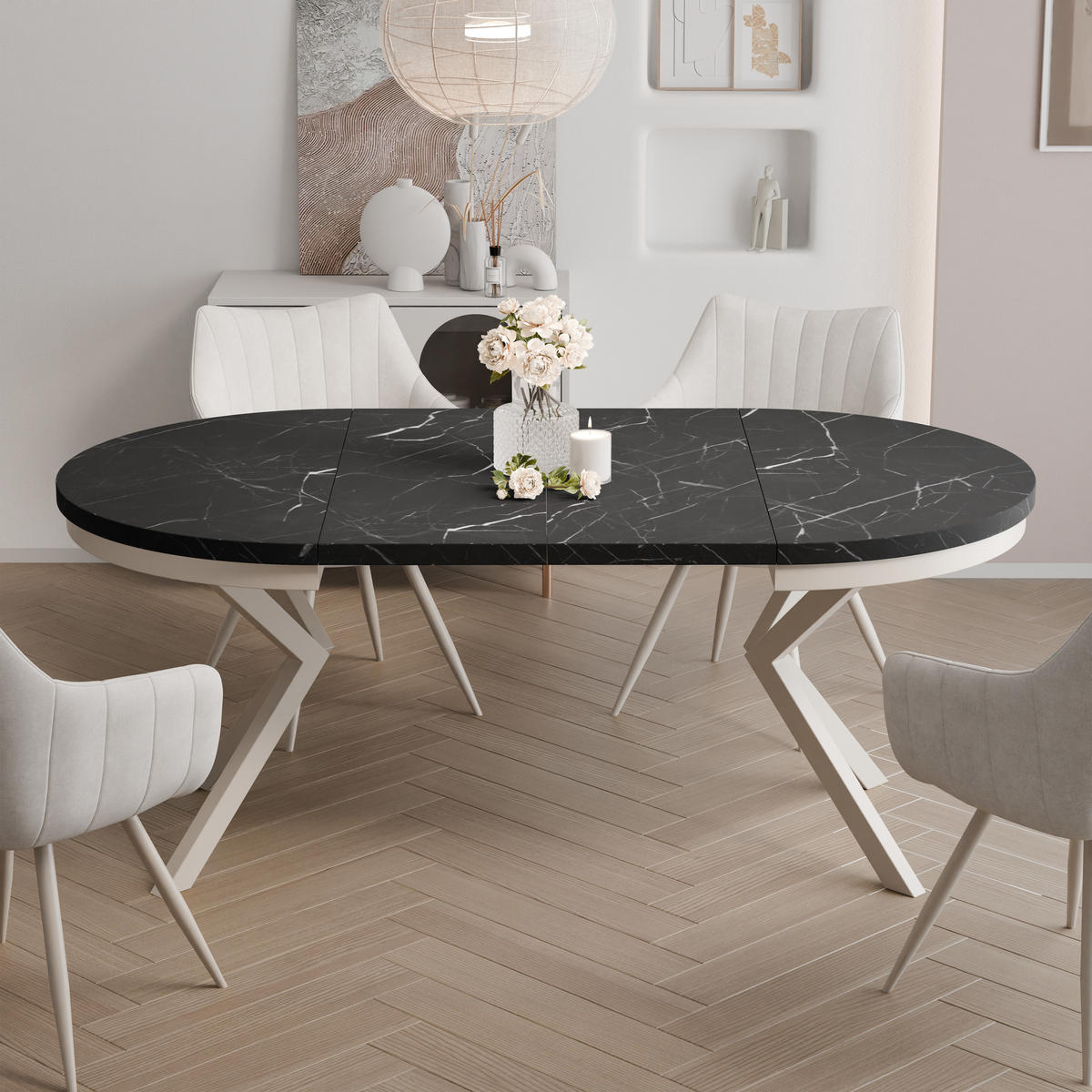 AUSZIEHTISCH MILTON 100-176/76 cm mit Metallgestell und Zarge, Kaschmir / Grigia Pietra - Kaschmir/Grau, Holzwerkstoff/Metall (100/100/76cm) - Idohome