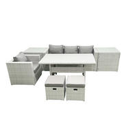 GARTENSET mit Esstisch,Sofa,2 Beistelltischen,Stuhl Polyrattan Hellgrau 6-Sitzer - Hellgrau/Grau, Glas/Kunststoff - Fimous