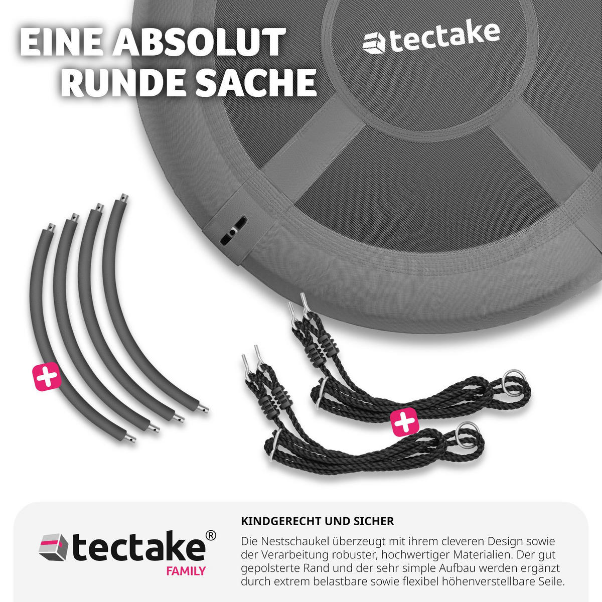 NESTSCHAUKEL Swayer,Textilene-Bespannung,grau/schwarz - Schwarz/Grau, Kunststoff (120/120cm) - tectake