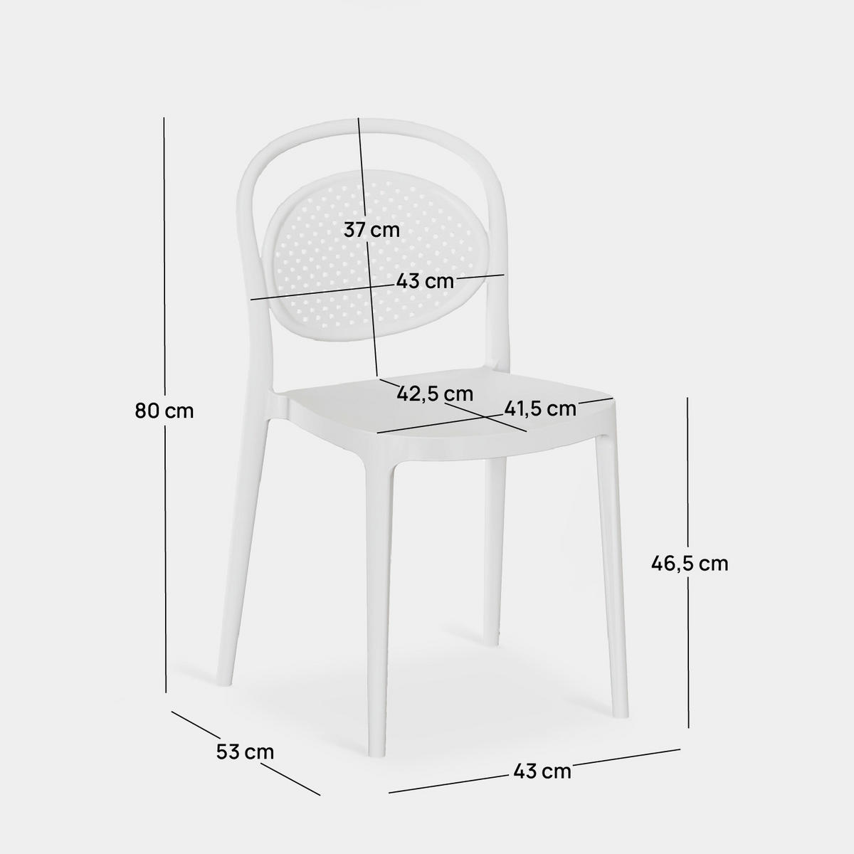 GARTENSTUHL Kira Weiß 43 cm x 80 cm 4er-Set - Weiß, Kunststoff (43/80/53cm) - Klast Home