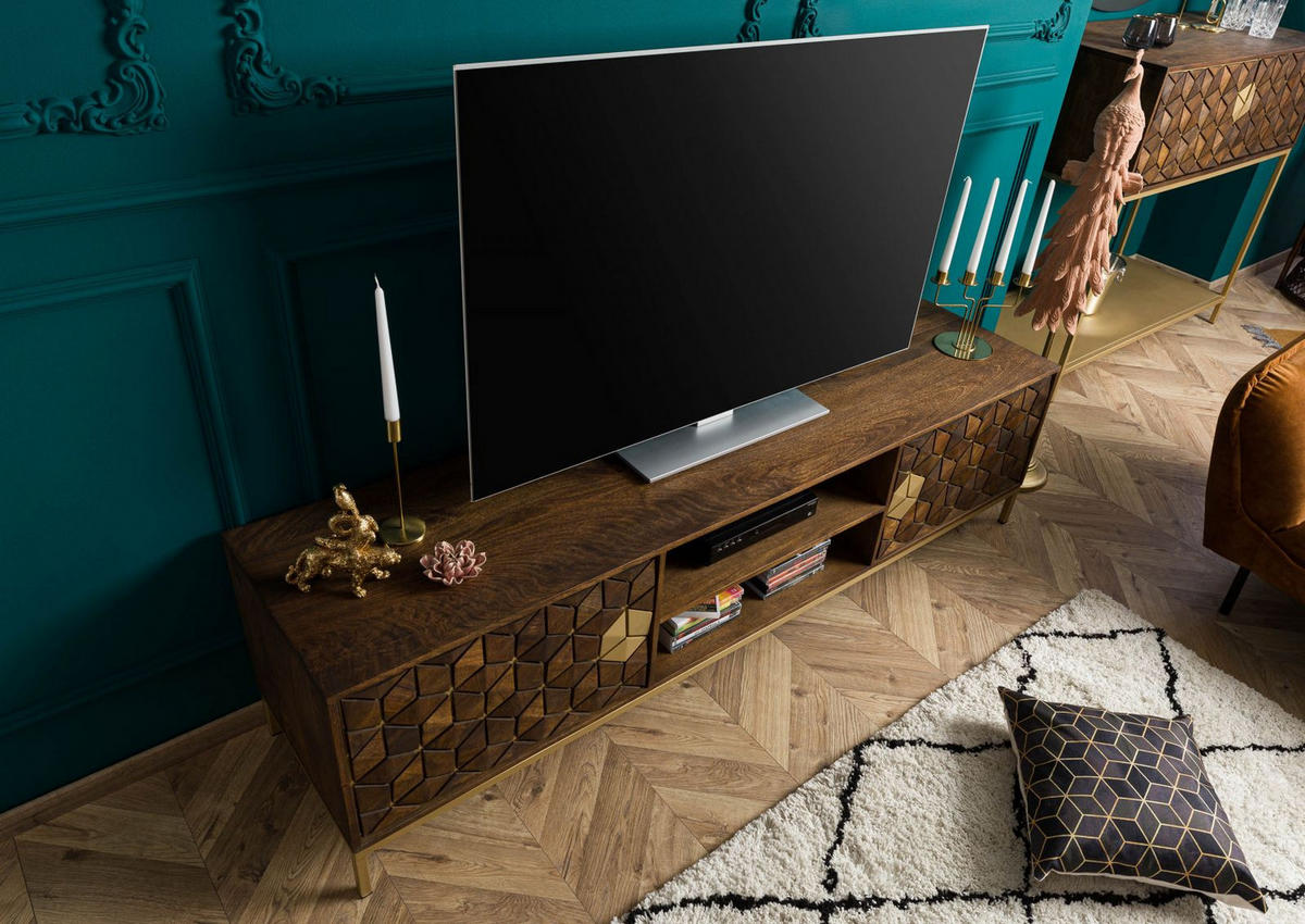 TV-BOARD Mango 190x45x50 braun geölt DIAMOND #205 - Braun, Holz (190/50/45cm) - Massivmoebel24