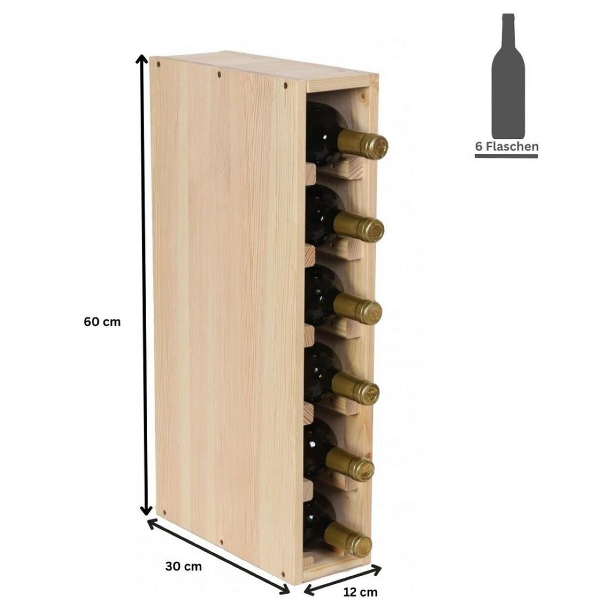 WEINREGAL Vincellar Mod 60x12x30 cm Schmal Modul Für 6 Flaschen Massives Kiefernholz Natur - Naturfarben, Holz (12/60/30cm) - PROREGAL