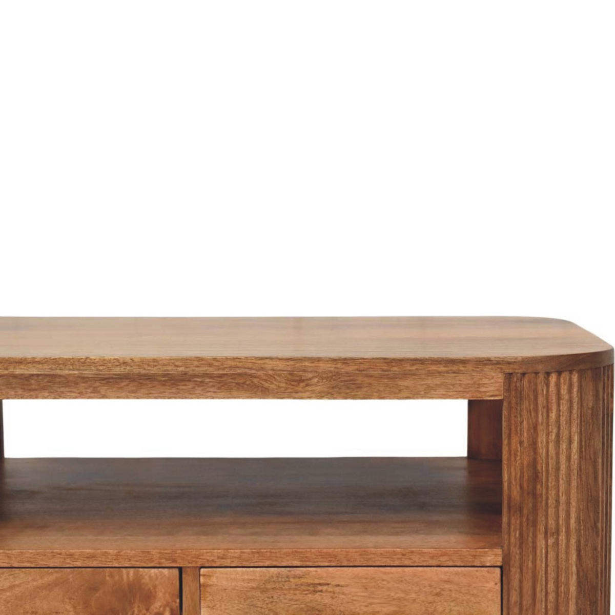 COUCHTISCH Briarwood Geriffelt, 2 Schubladen und Offenes Regal, Hellbraun - Beige/Messingfarben, Holz/Metall (55/85/46cm) - Artisan Furniture