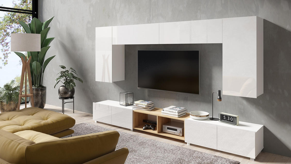 RTV-SCHRANK Bird Weiß, zweitüriger TV-tisch - Silberfarben/Weiß, Holzwerkstoff (100/37/43cm) - Bettso