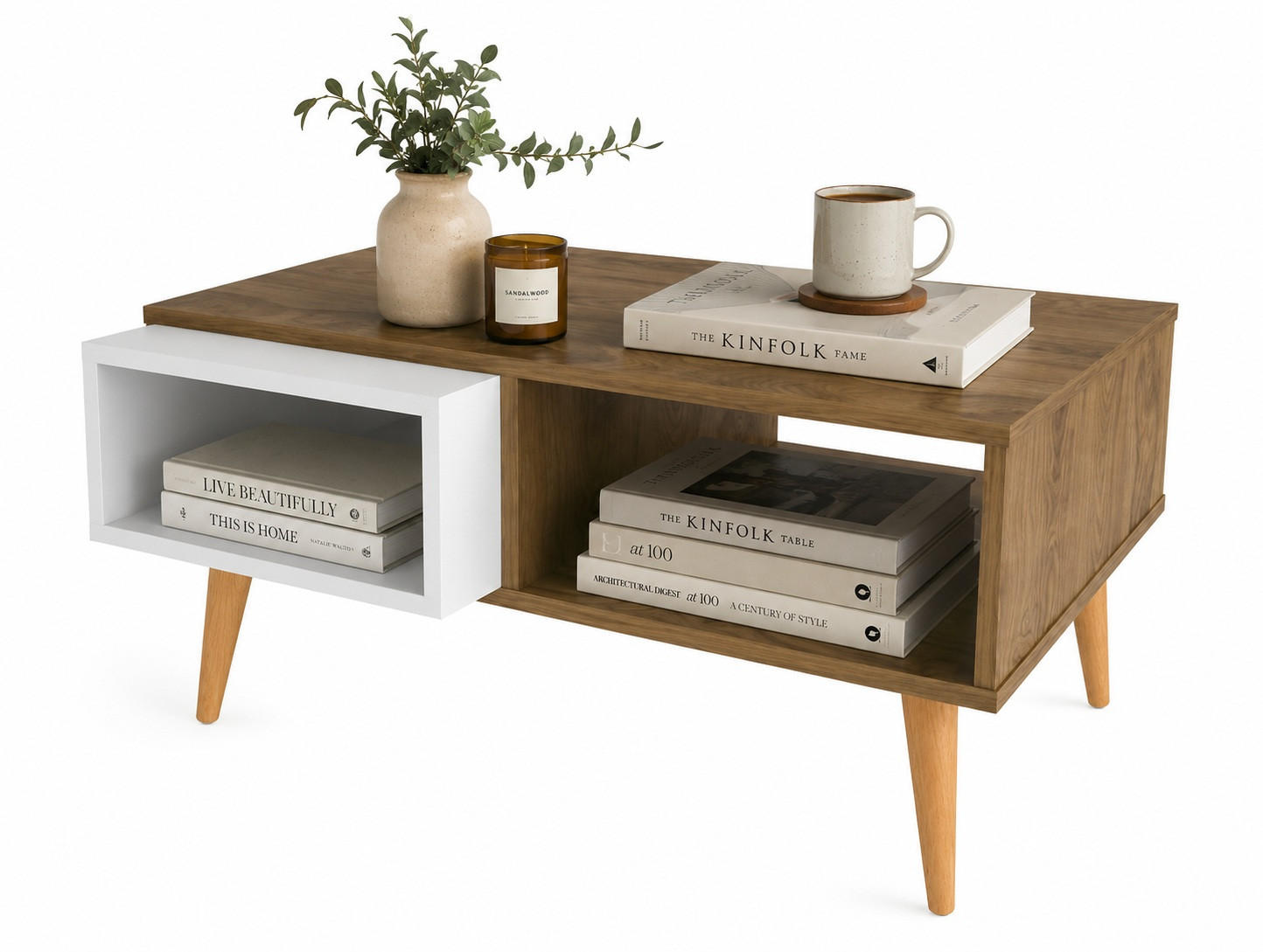 COUCHTISCH Oberon Oud Weiß - Walnussfarben, Holzwerkstoff (60/90/43cm) - Decorotika