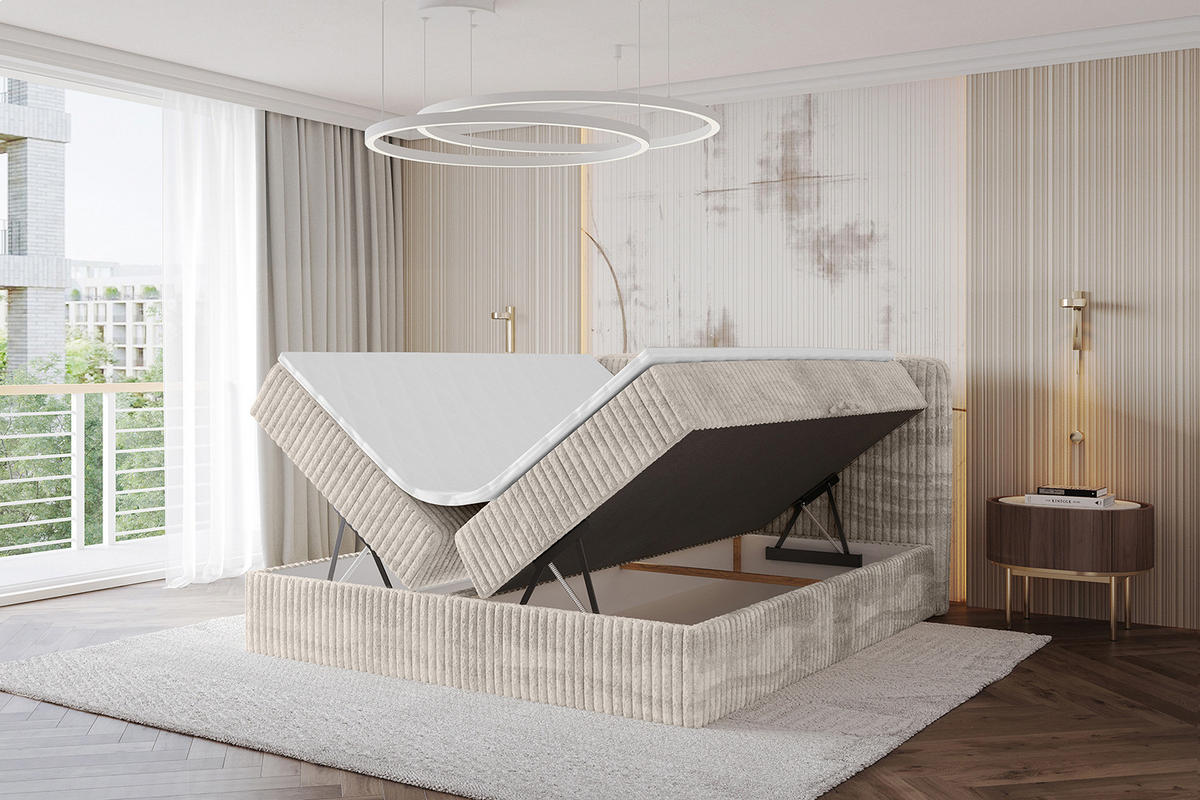 BOXBETT mit Matratze H4 - NINA - 160x200 cm - Creme - Creme, Holzwerkstoff (160/200cm) - ALTDECOR
