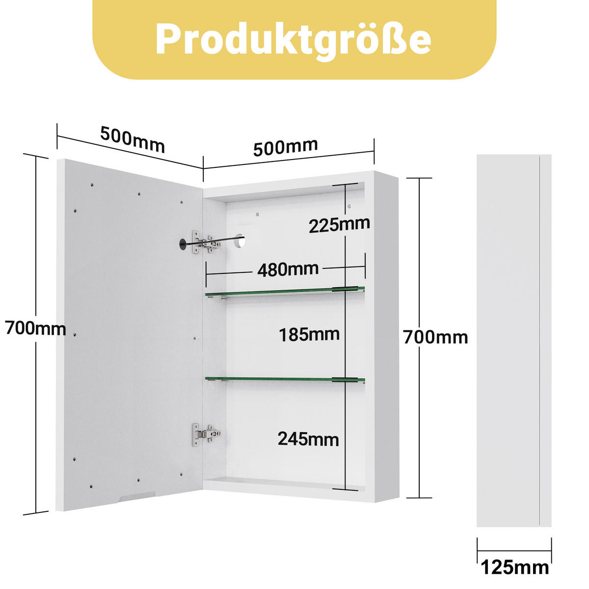 SPIEGELSCHRANK LED 50x70cm Weiß 1-türig mit Touch-Schalter - Weiß, Glas (50/70/13cm) - SHOPENTRA