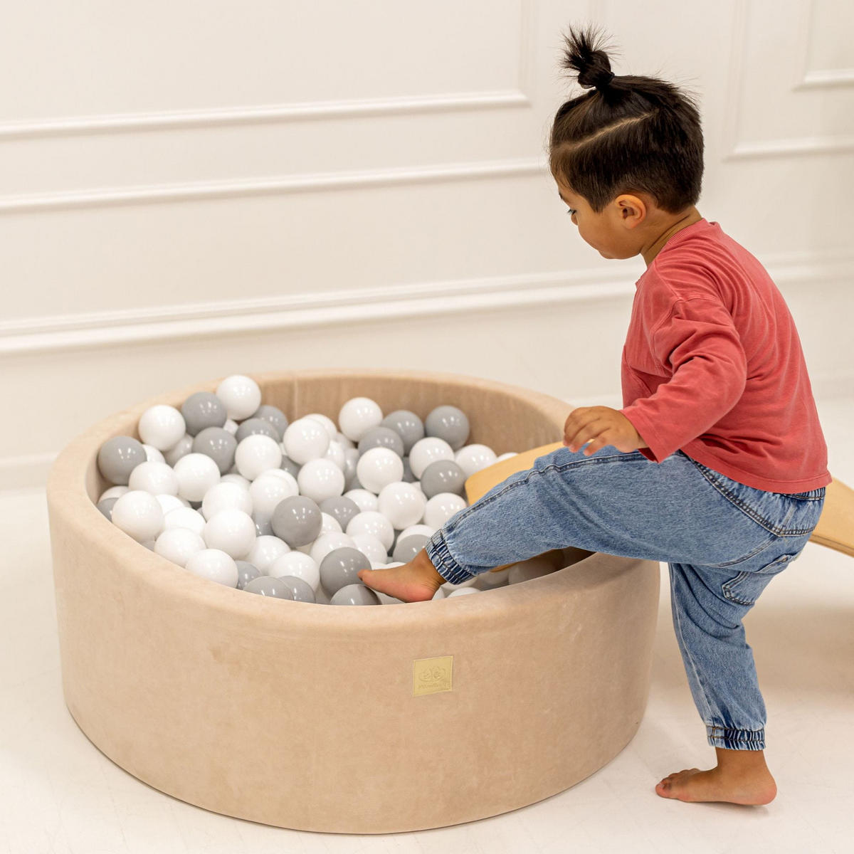 BÄLLEBAD für Kinder, Samt, Ecru - Ecru/Beige, Textil (90/90/40cm) - MeowBaby