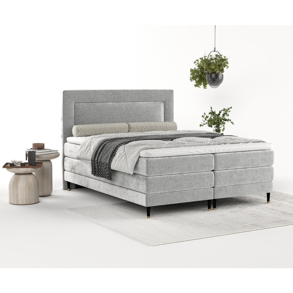 Thumbnail - Maison de Reve Boxspringbett, Hellgrau, Textil, Buche, Kiefer, H2 + H3, Höhe ca. 36 cm, 160x200 cm, Oeko-Tex® Standard 1...