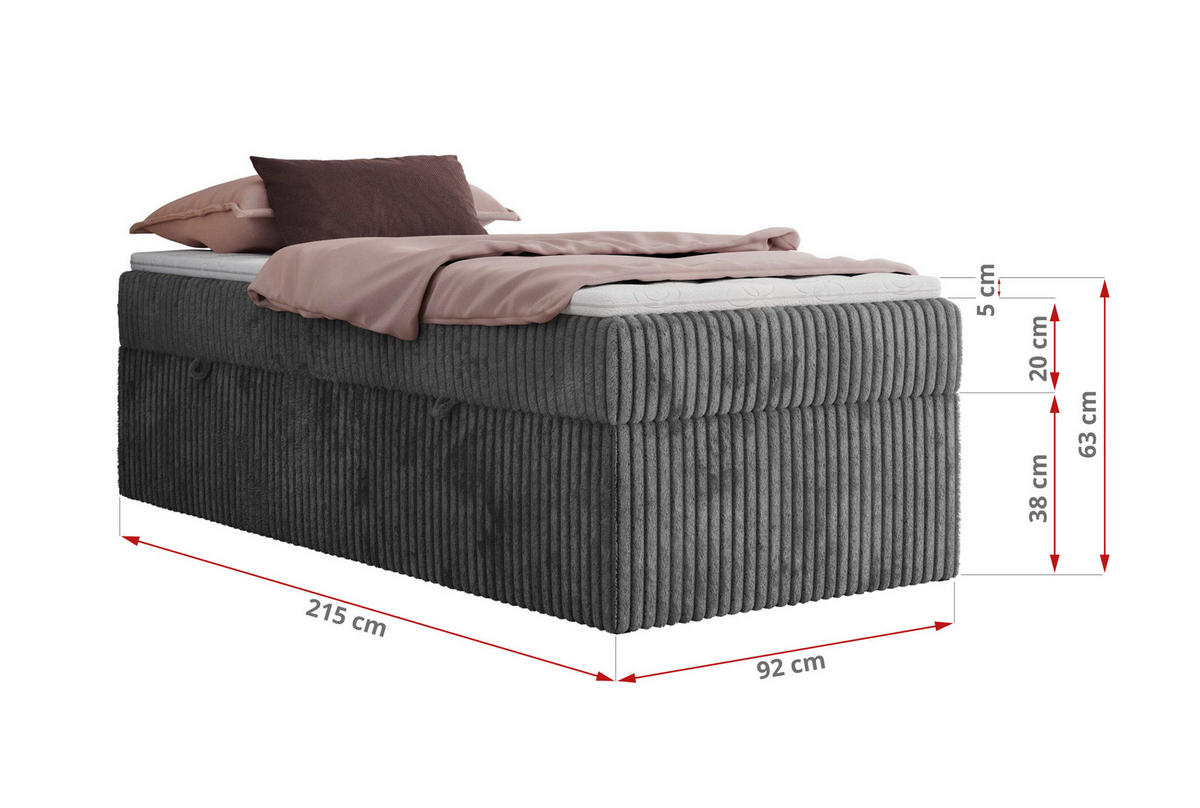 POSTEL BOXSPRING ZERO 90/200 - Šedá Manšestr - H3 - šedá, textil (90/200cm) - MKS