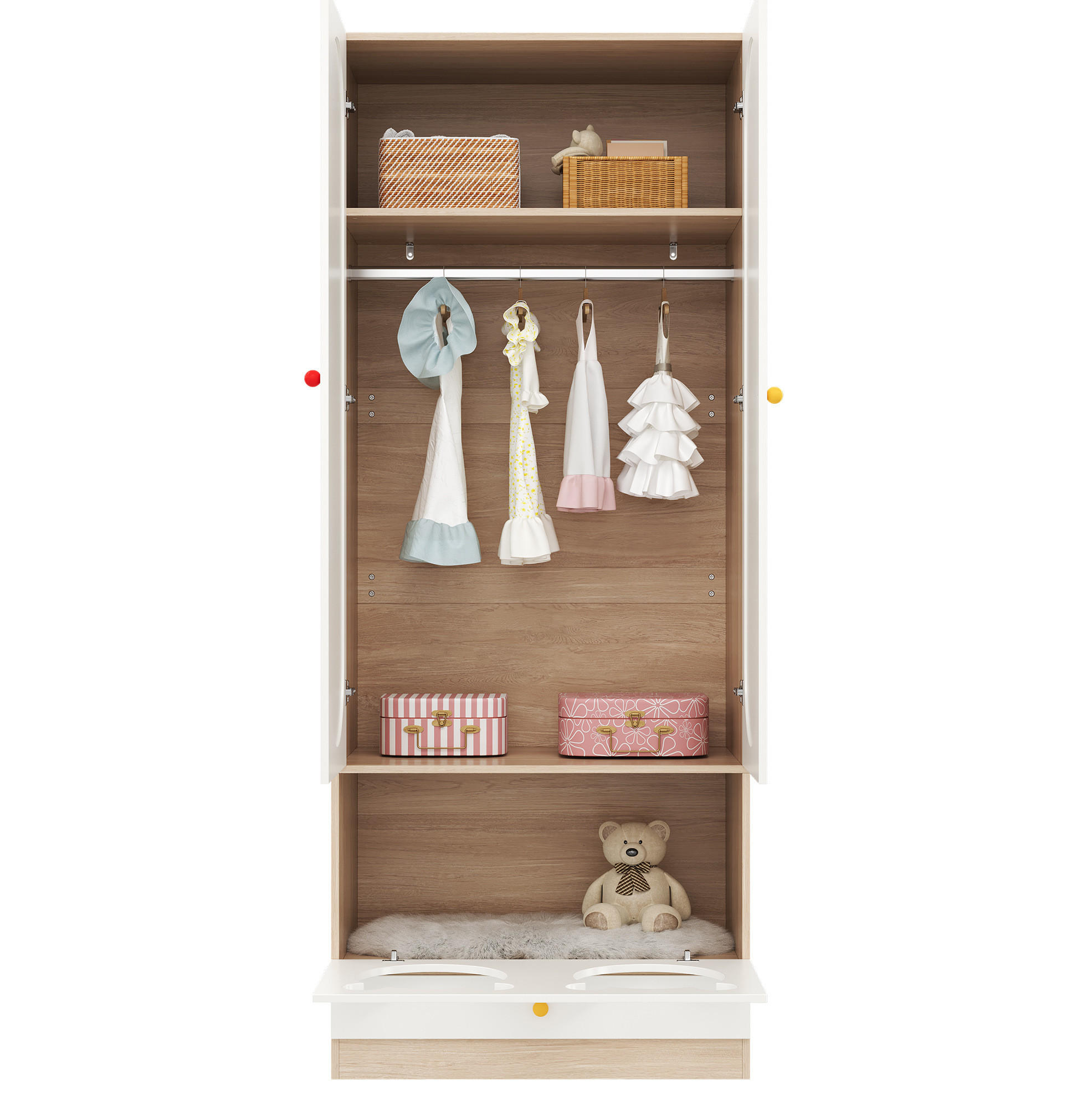 OKWISH ŠATNÍ skříň 80/50/200 cm přírodní a bílá z MDF s tyčí na ramínka a odkládacím prostorem pro kočku
