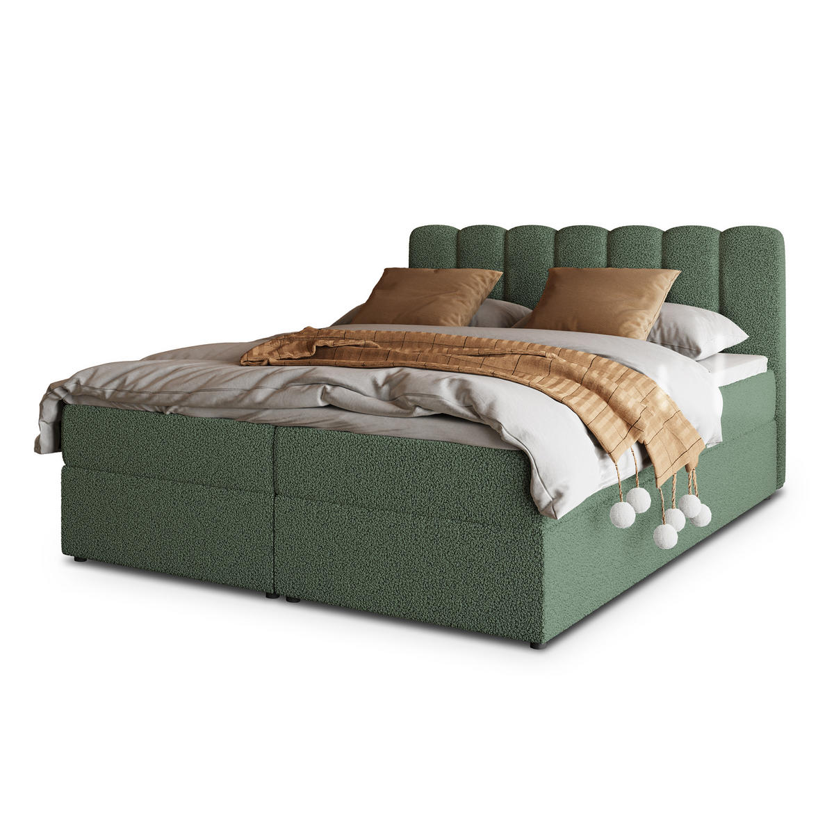 POSTEL BOXSPRING SOLIA 180x200 cm, s matrací a úložným prostorem, zelená barva - zelená barva, kompozitní dřevo/textil (180/200cm) - MASSENO