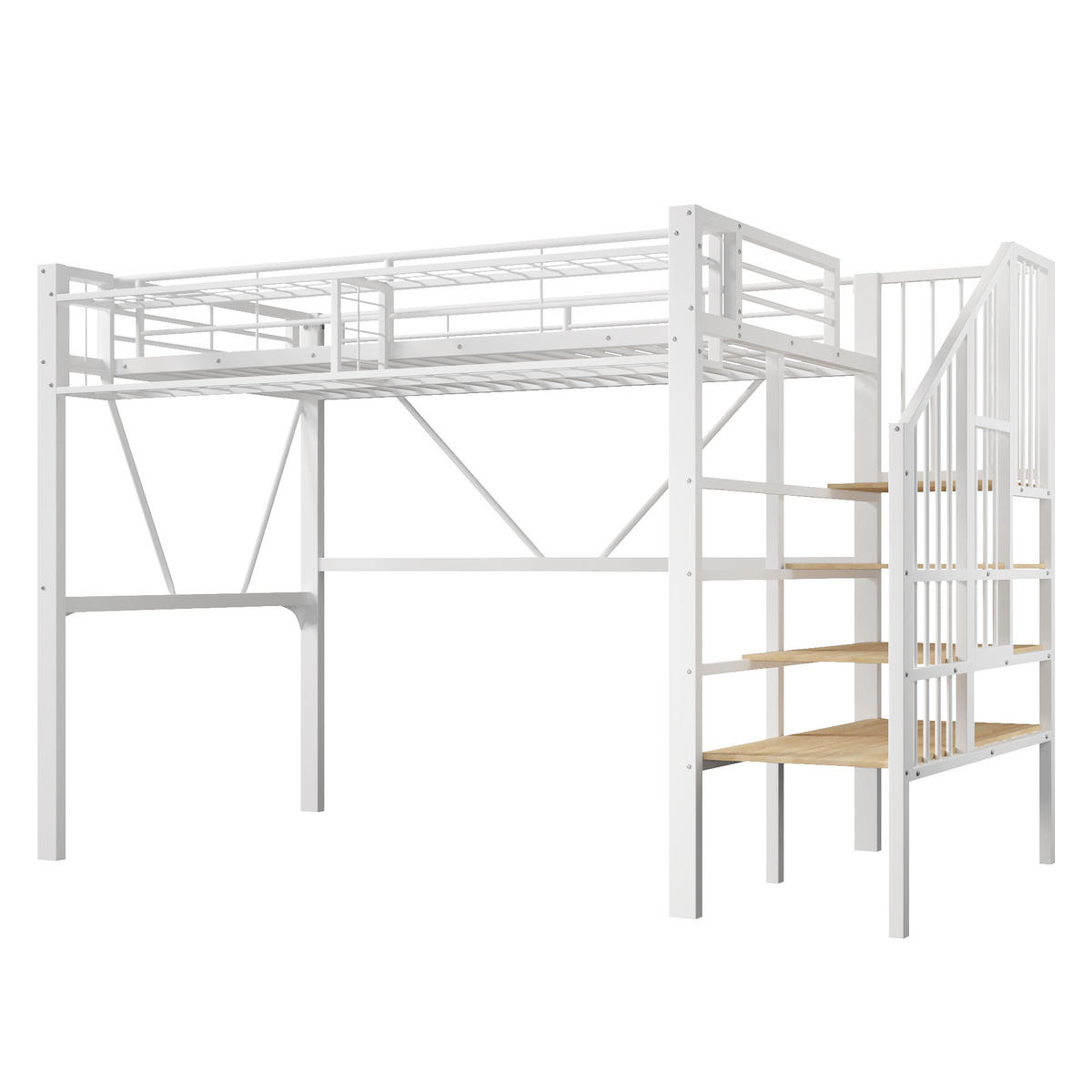 HOCHBETT mit Stufenregal 90x200 cm Metall MDF White - Weiß, Metall (90/200cm) - Meubliv