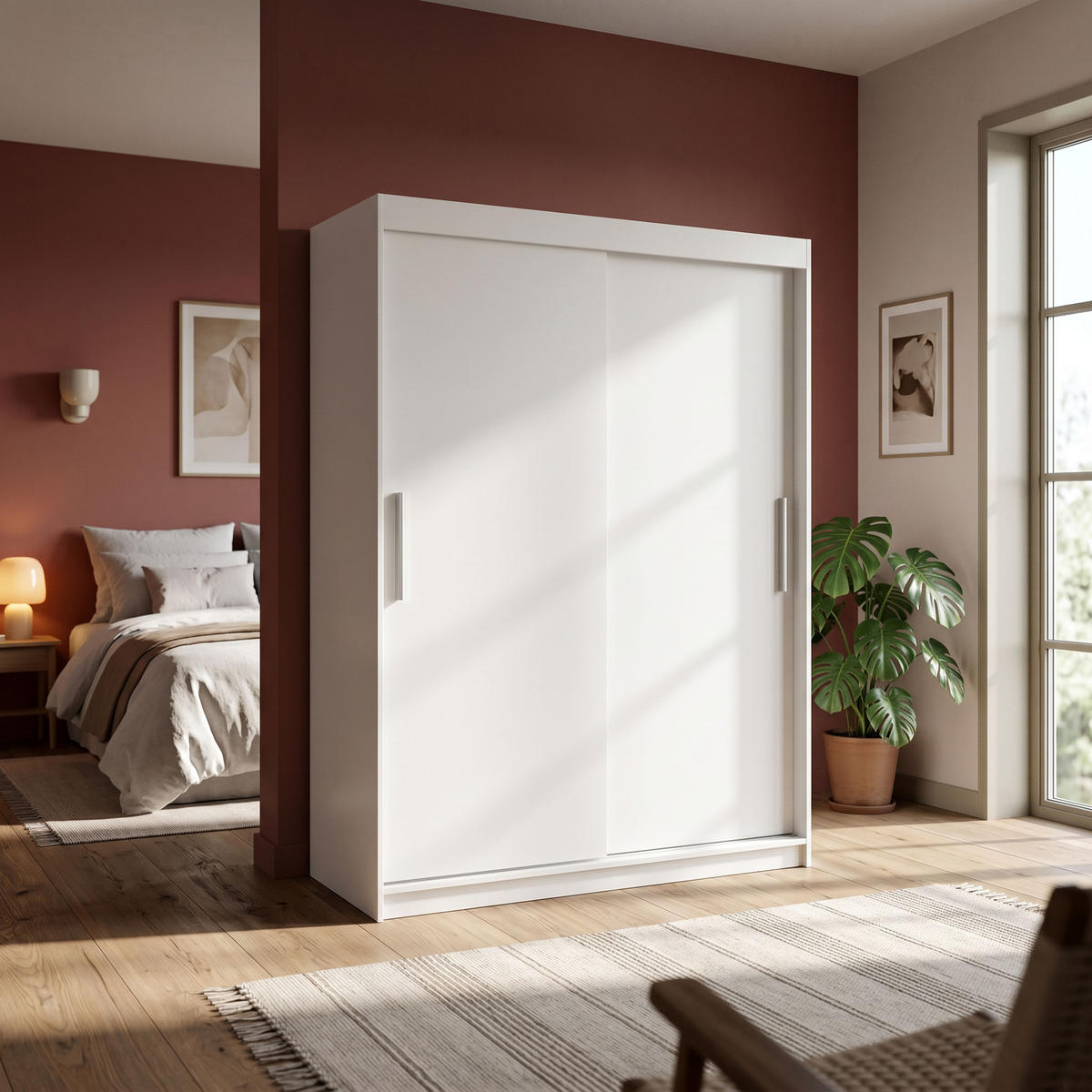 SCHWEBETÜRENSCHRANK VIVA 200/215,5/59cm 2-türig Weiß - Weiß, Holzwerkstoff (200/215.5/59cm) - MASSENO