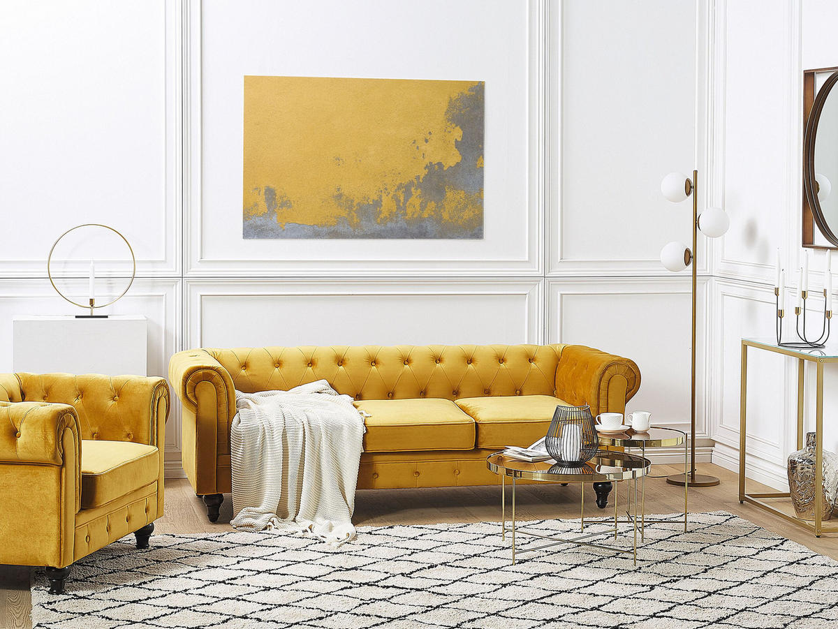 SOFA-SET 4-sitzer Samtstoff Gelb Chesterfield - Goldfarben, Textil (201/70/75cm) - Beliani