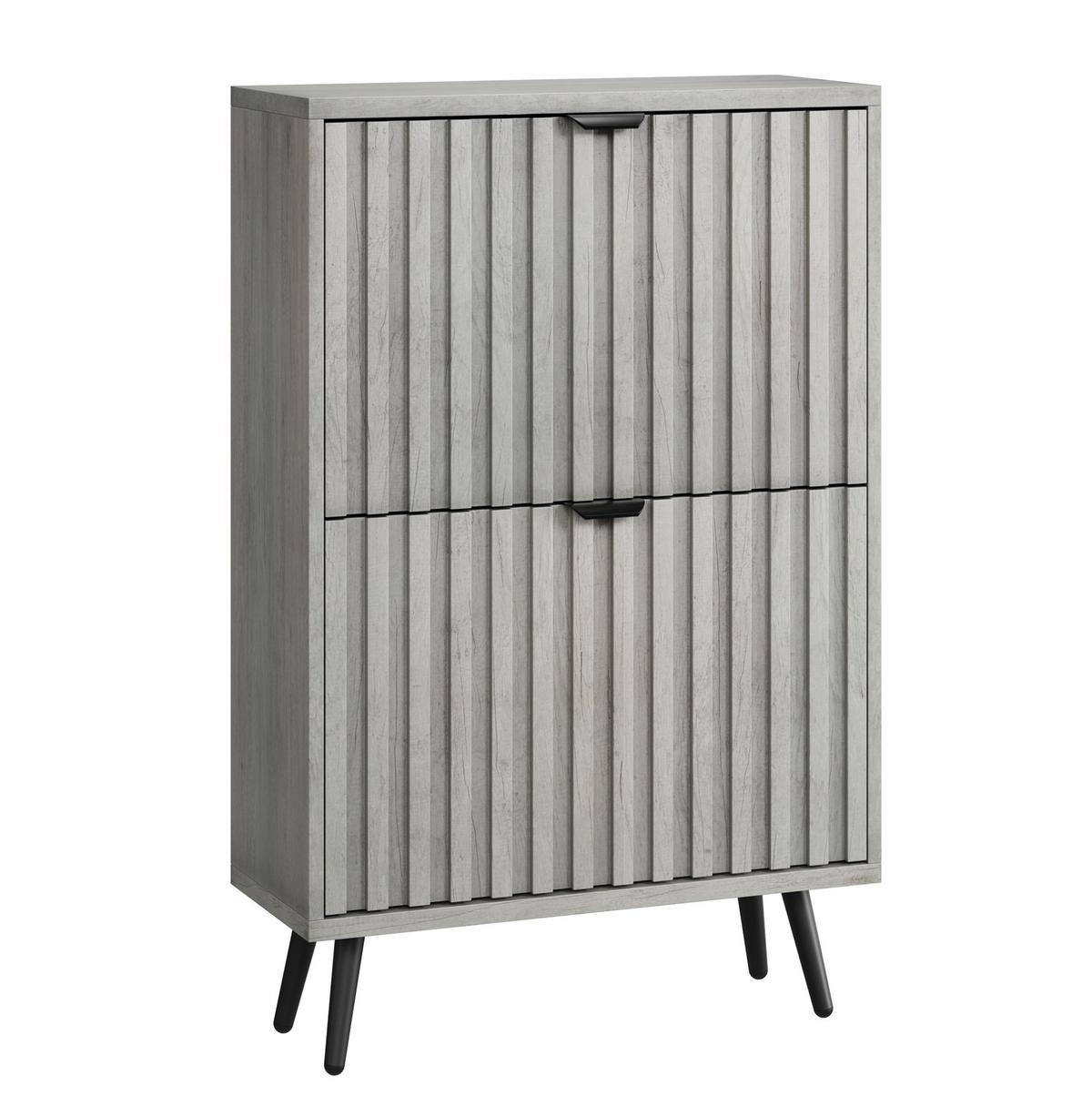 SCHUHSCHRANK mit 2 Klappen, geriffelter Front und verstellbaren Fächern, Grau - Grau, Holzwerkstoff (60/94/24cm) - Redom