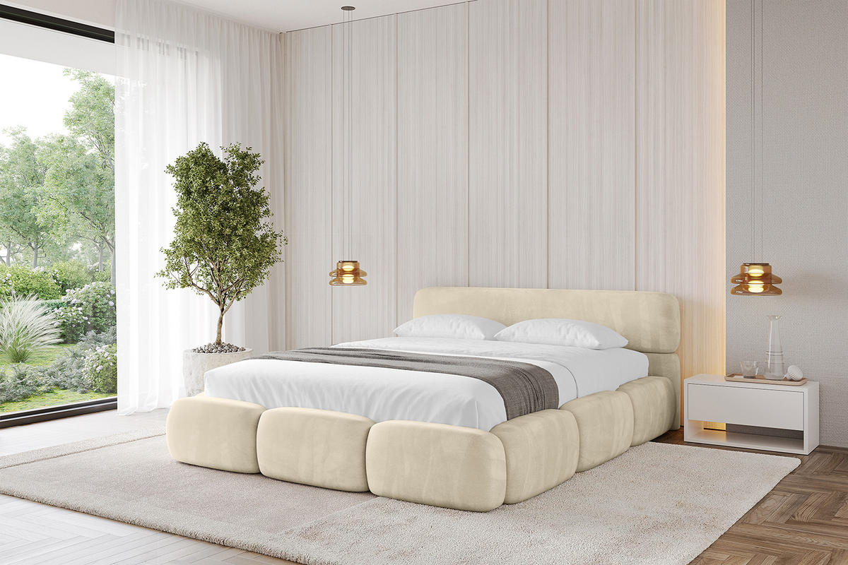 POLSTERBETT mit Bettkasten und Lattenrost, Boxbett ohne Matratze - ELVA-v1 120x200 Beige - Beige, Holzwerkstoff/Textil (120/200cm) - ALTDECOR