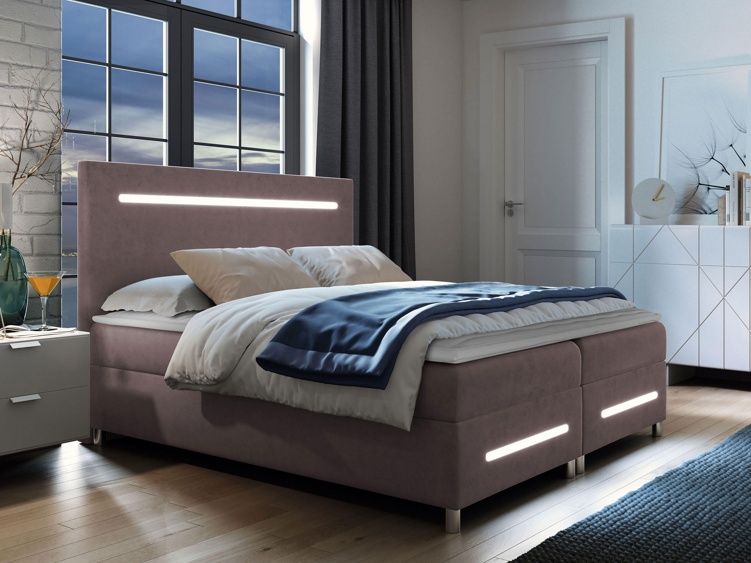 BOXBETT Enter LED - Rosa, Holz (180/200cm) - MIRJAN24