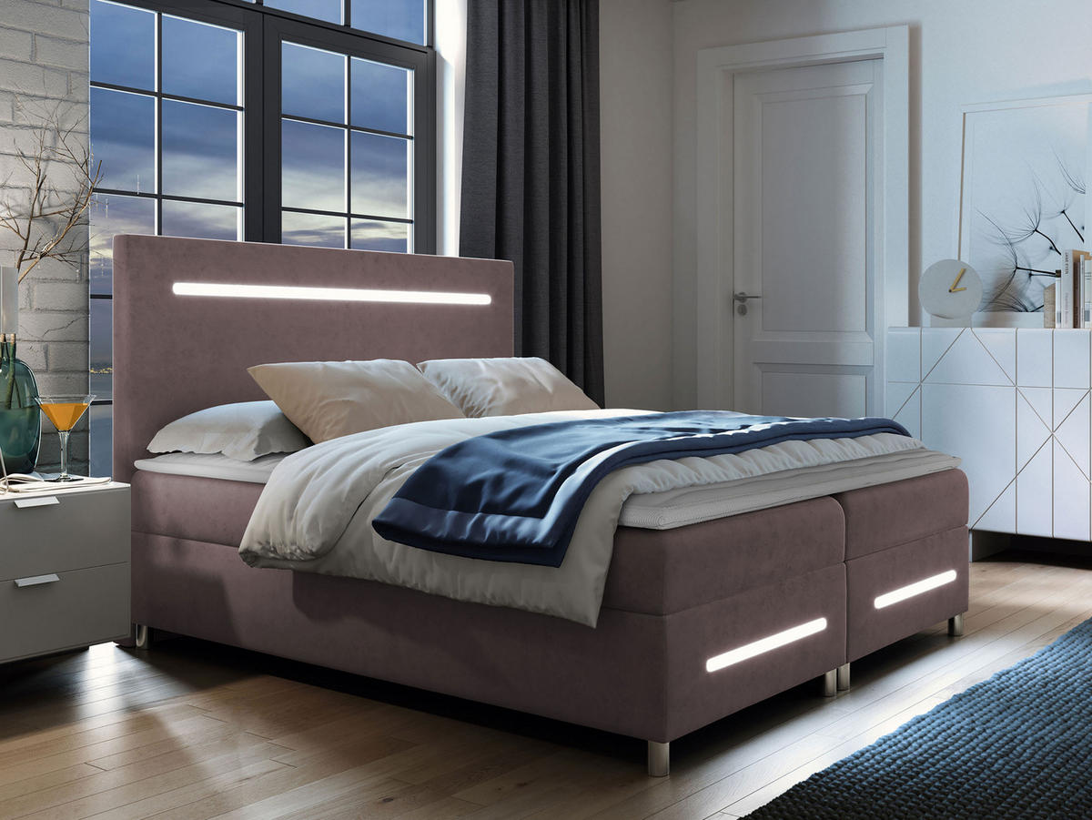 BOXBETT Enter LED - Rosa, Holz (140/200cm) - MIRJAN24
