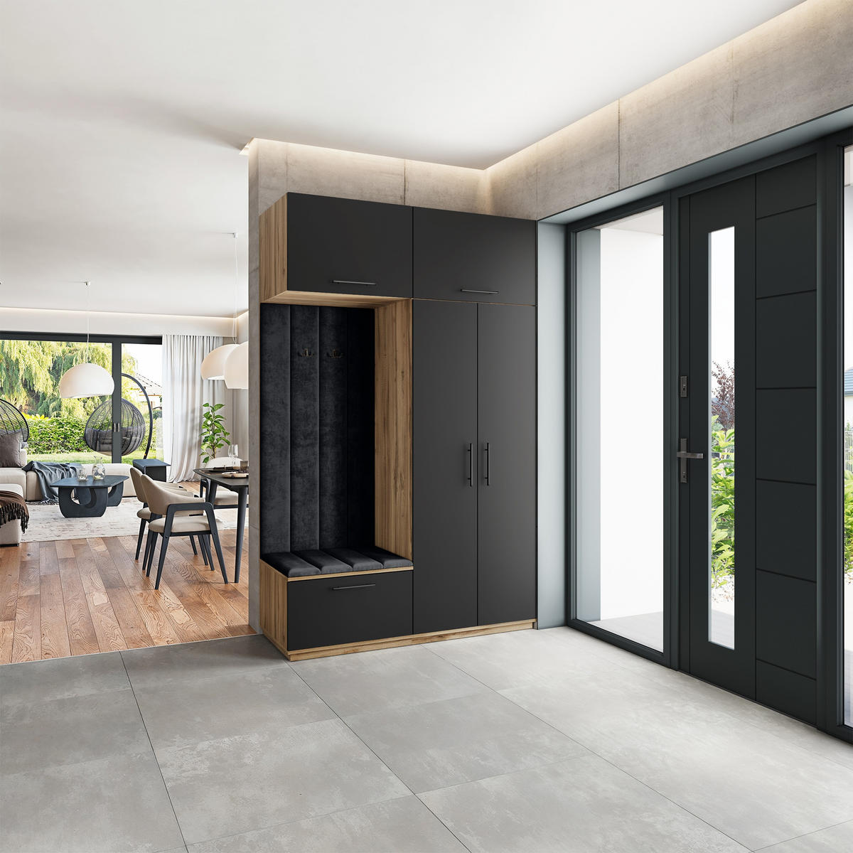 GARDEROBENSCHRANK REMA 150/240/60 cm Modern Eiche Wotan - Eiche Wotan/Schwarz, Holzwerkstoff (150/240/60cm) - MASSENO