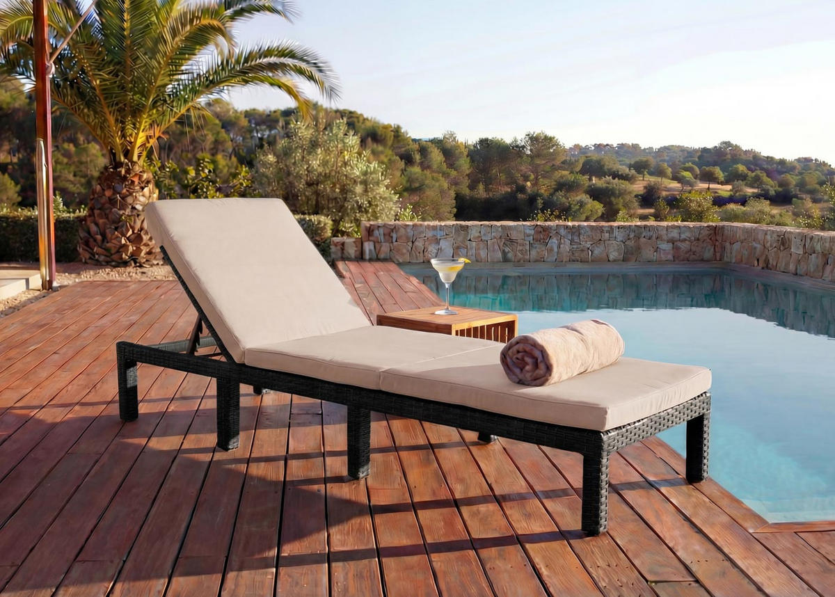 POLY-RATTAN SONNENLIEGE BASIC Anthrazit, Cremeweiß - Anthrazit/Weiß, Kunststoff (60/71/198cm) - MCW