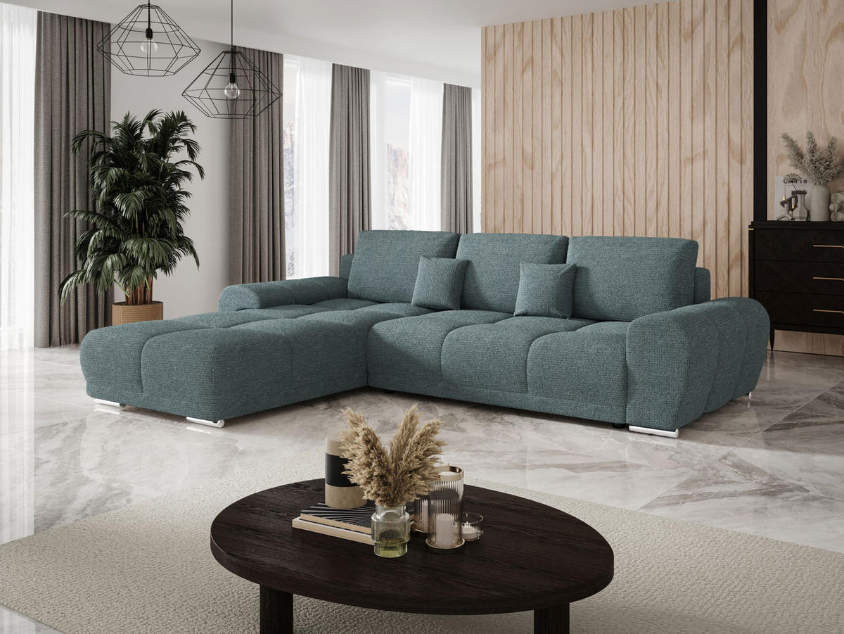 ECKSOFA BEGA L Links ARAGON 75 mit Schlaffunktion - Blau, Textil (289/185cm) - Bedante
