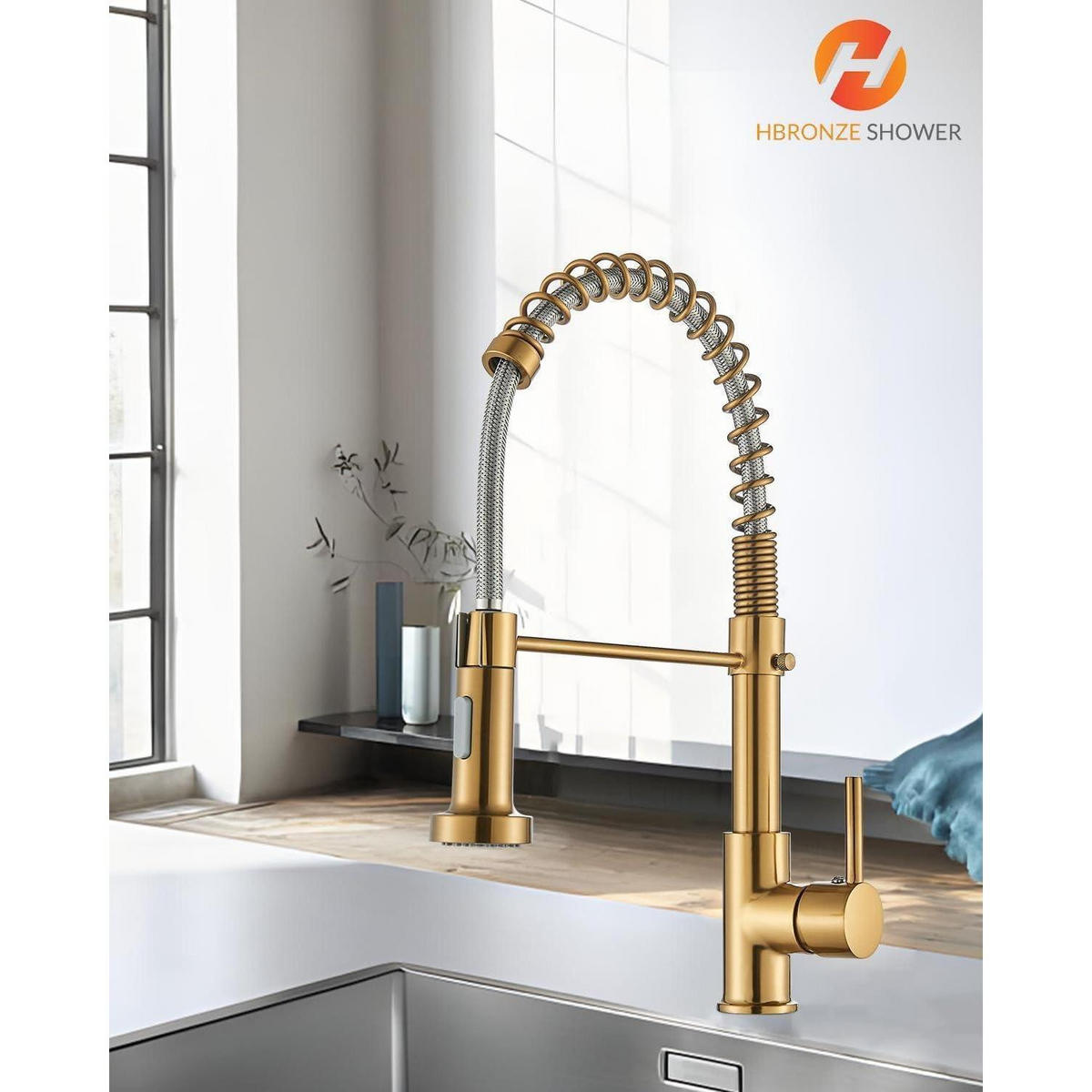 KÜCHENARMATUR mit ausziehbarer Brause, Einhebel Spültischarmatur, gold - Goldfarben, Metall (6/44/27cm)