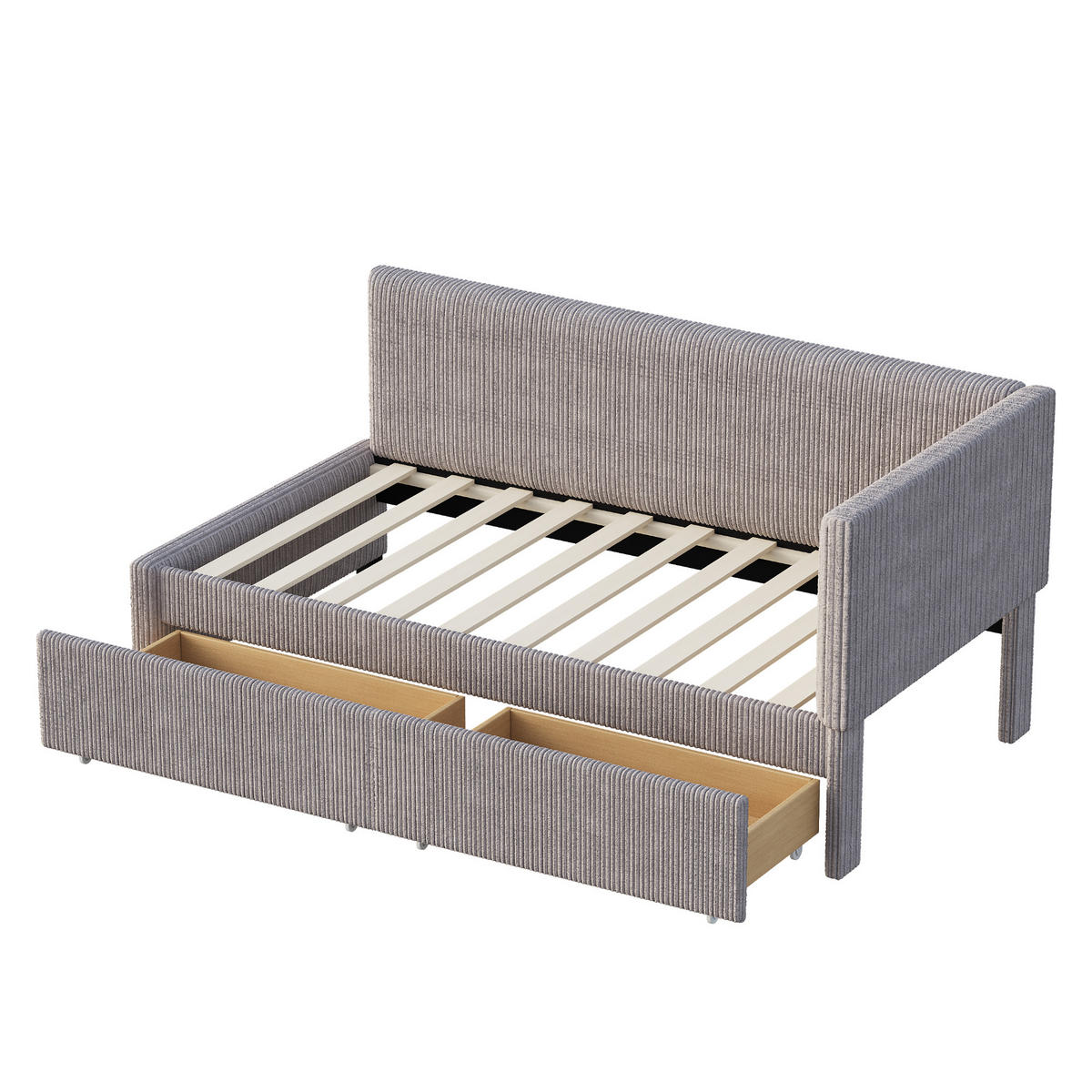 POLSTERBETT 90/200 mit 2 Stauraumschubladen Samt Grau 205/97/68 cm - Grau, Leder (90/200cm) - OKWISH